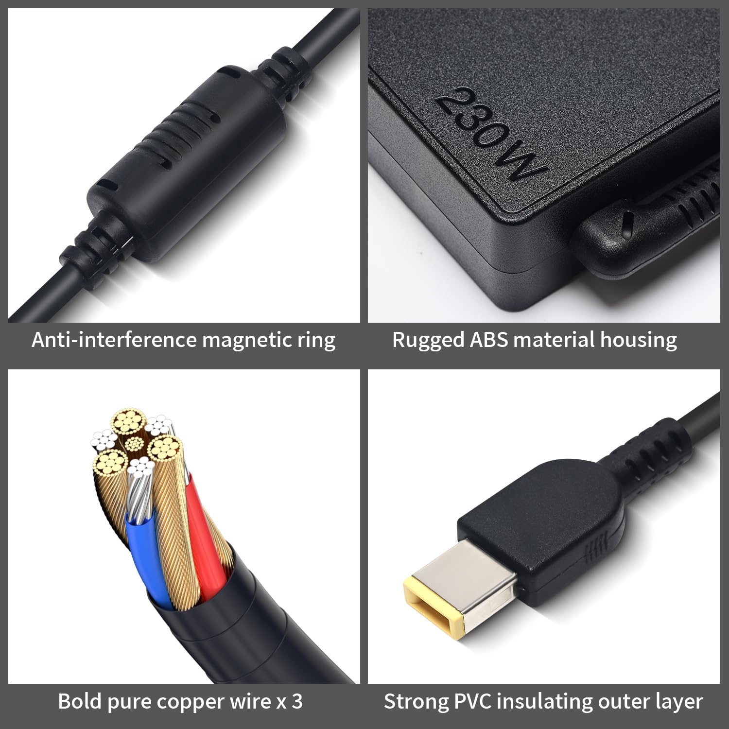 Cargador 230W Para Lenovo Legion Y ThinkPad | Adaptador De Corriente 20V 11.5A Compatible Con Múltiples Modelos