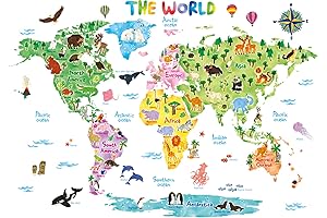 DECOWALL Animal World Map for Kids Large Wall Decals