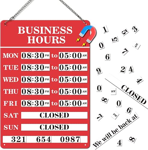 Magnetic Changeable Business Hours Sign, Metal Hours of Operation Signs