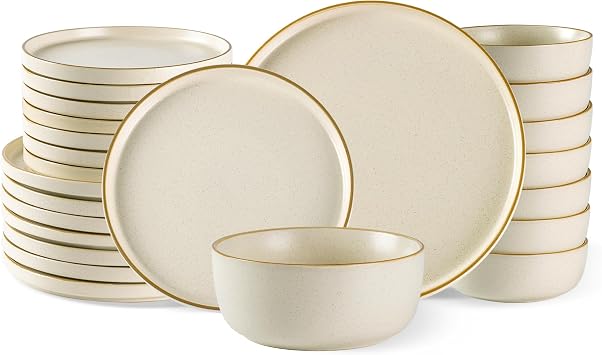 AmorArc Stoneware Dinnerware Sets for 8,24 Pcs Plates and Bowls Sets Dishes