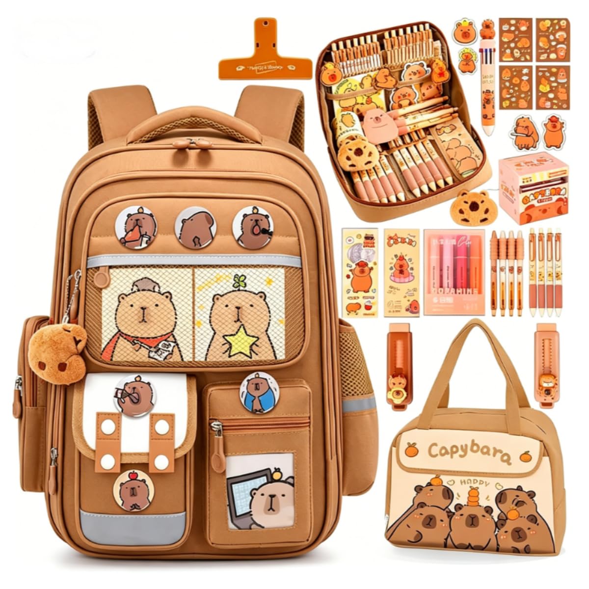 Generisch Capybara Rucksack，GeräUmiger Rucksack In Form Eines Wasserschweins, Inklusive Lunchbox Und FedermäPpchen; Ein Lernset In Form Eines Wasserschweins, Geeignet FüR Jungen Und MäDchen.