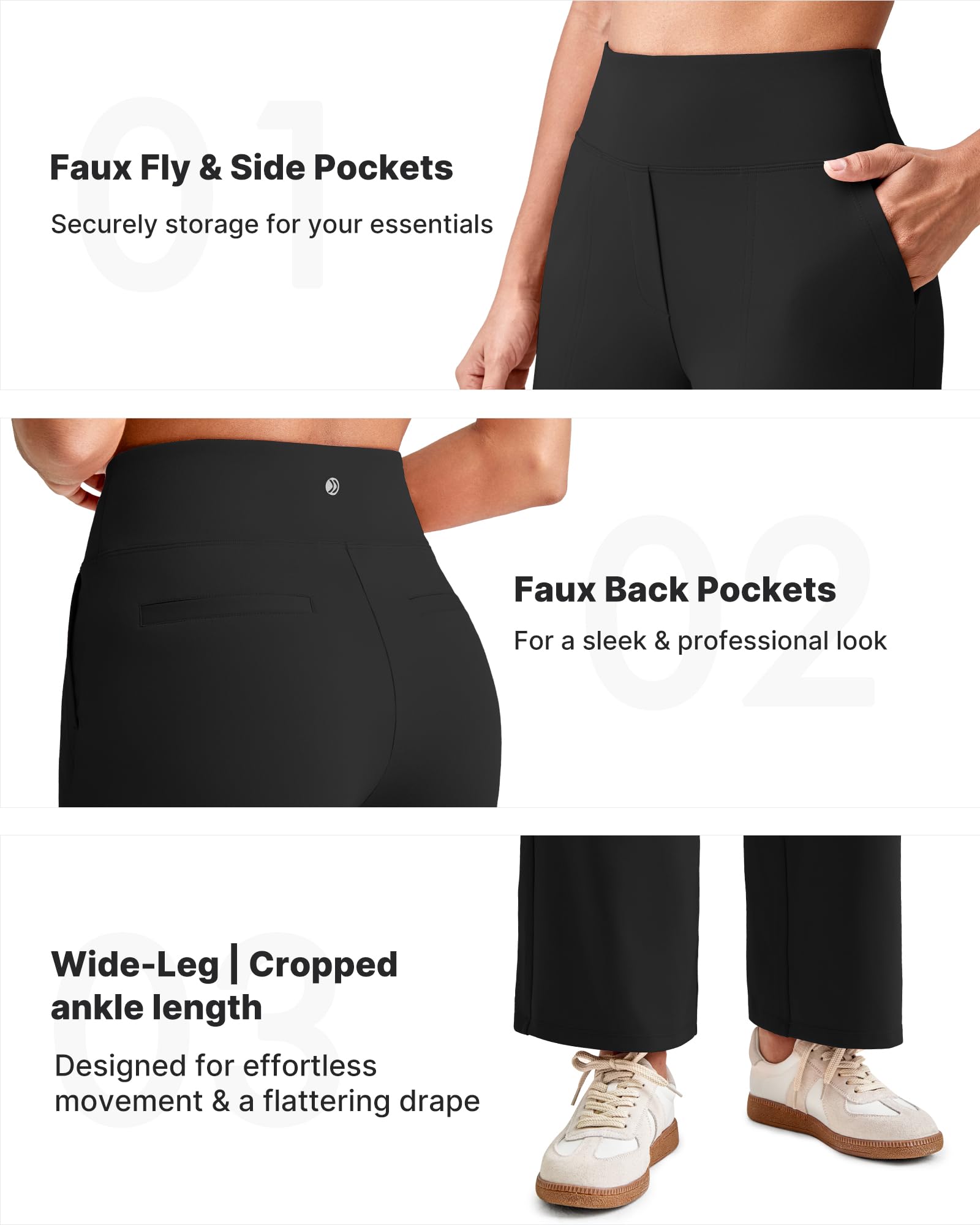 G4Free Pantalon de yoga à jambe large pour femme, longueur 7/8, taille haute extensible avec poches, style décontracté | Évacuation de l'humidité, extensible dans les 4 sens, longueur cheville 7/8, fausse braguette, fausses poches arrière
