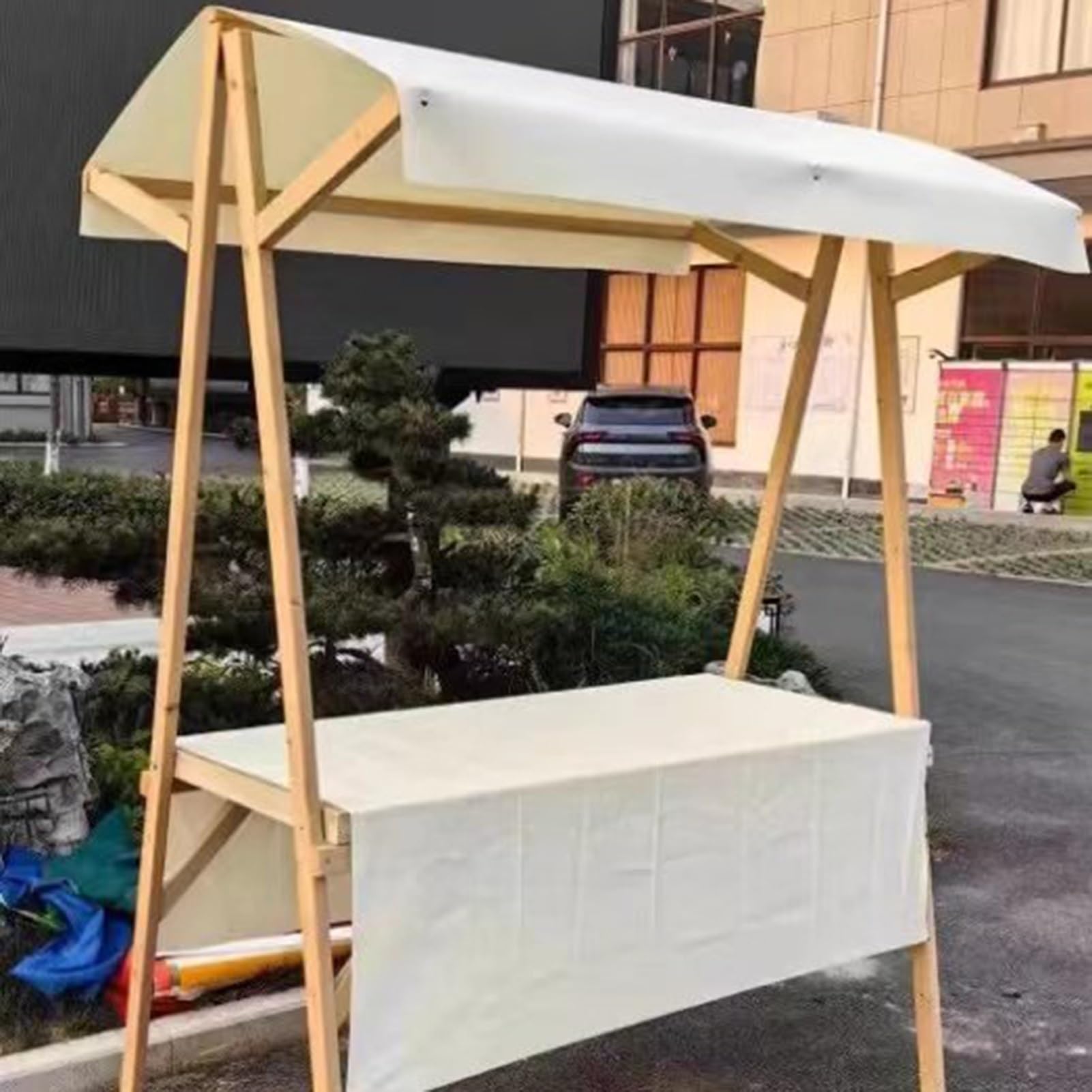 Chariot de vendeur pliable avec auvent et étagère de concession pour stand mobile