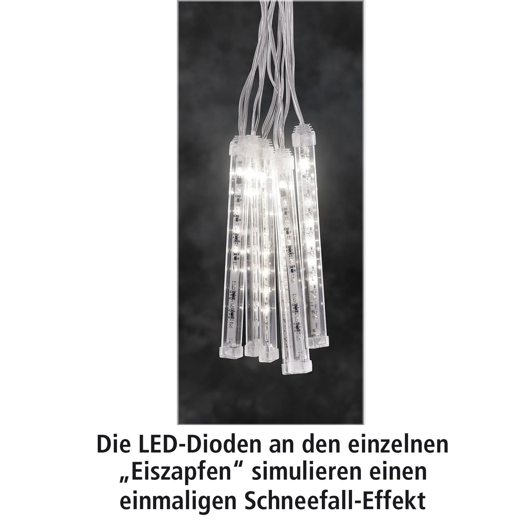 Konstsmide LED Leuchtstäbe Lichtervorhang – 6 Stäbe, 60 LEDs, Schneeeffekt, Batteriebetrieben