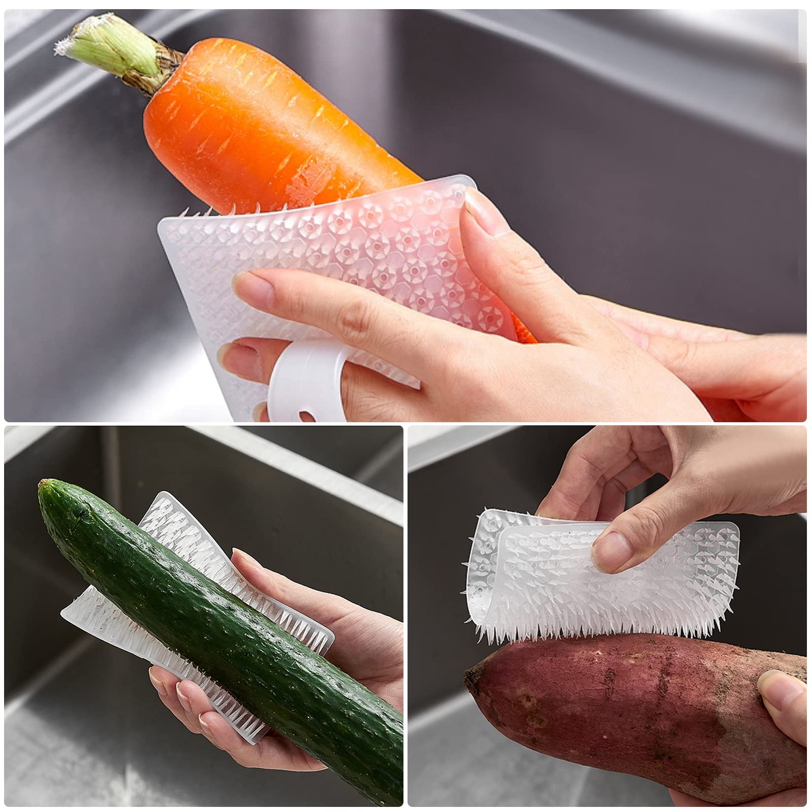5 PCS Cepillos Flexibles para Verduras,Cepillo de Silicona para Limpieza de Frutas y Verduras con Mango, Fregador de Frutas para Lavar Patatas,Zanahorias,Tabla de Cortar