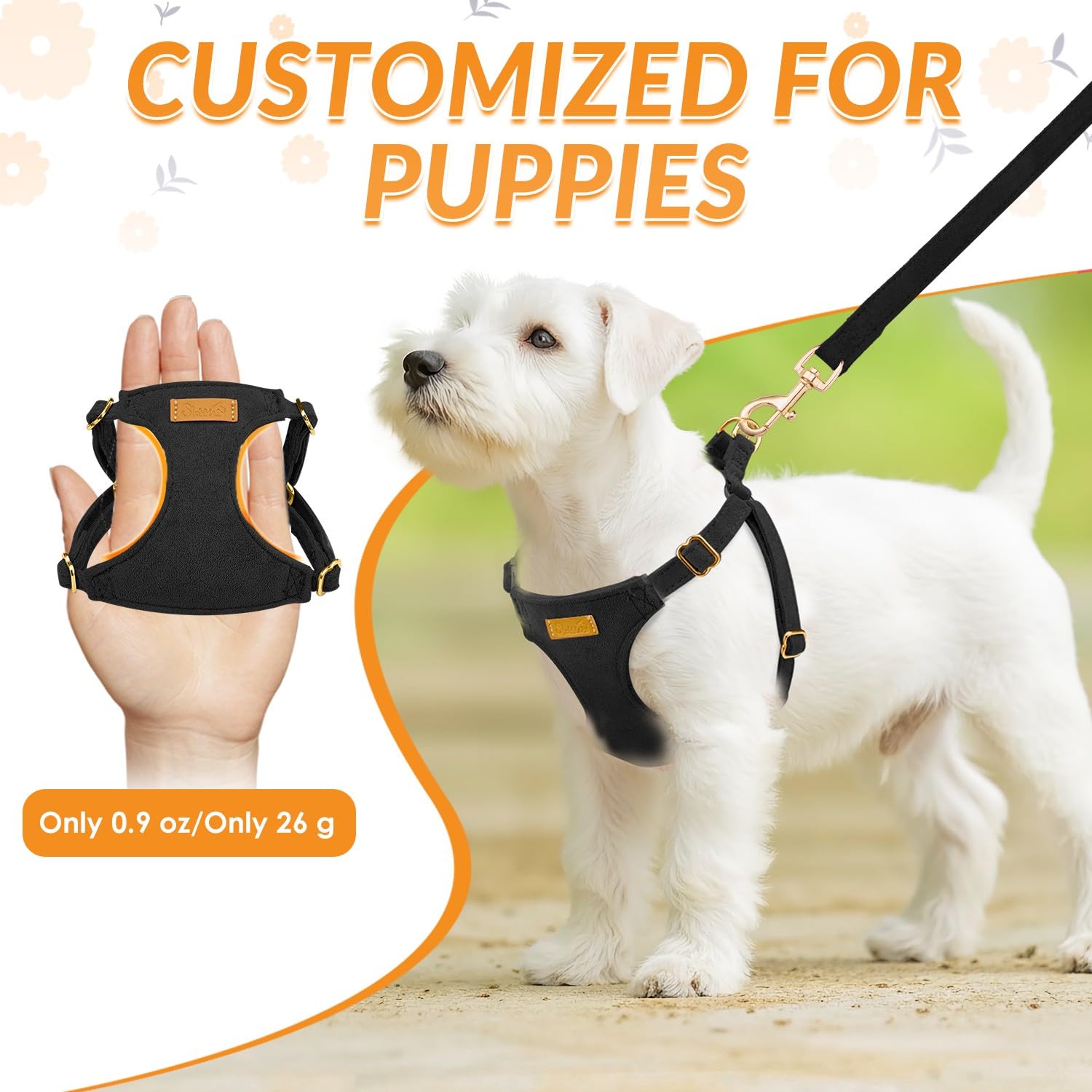 SlowTon Harnais pour Chien sans Traction avec Laisse - Harnais pour Chiot léger et Doux à Enfiler, Harnais réglable pour Petits et Moyens Chiens