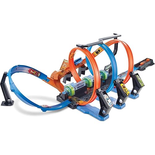 Hot Wheels Track Set and Toy Car, Large-Scale Motorized Track with 3 Corkscrew Loops, 3 Crash Zones and Toy Storage (Amazon Exclusive)