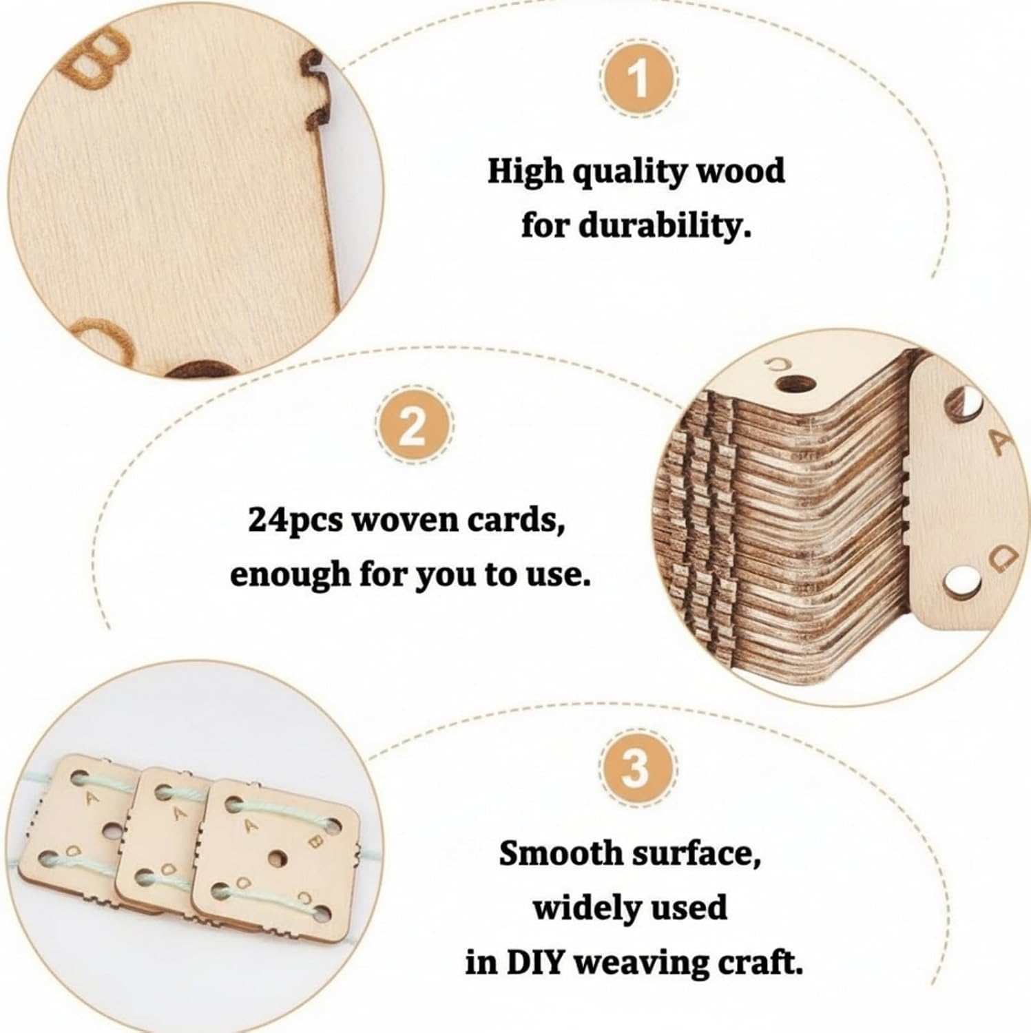 24 pcs 1.8 Inch Square Wooden Weaving Cards with 5 Holes, Tablet Weaving Loom Supplies & Tools for Inkle Loom, Handmade Knitting DIY Craft Projects