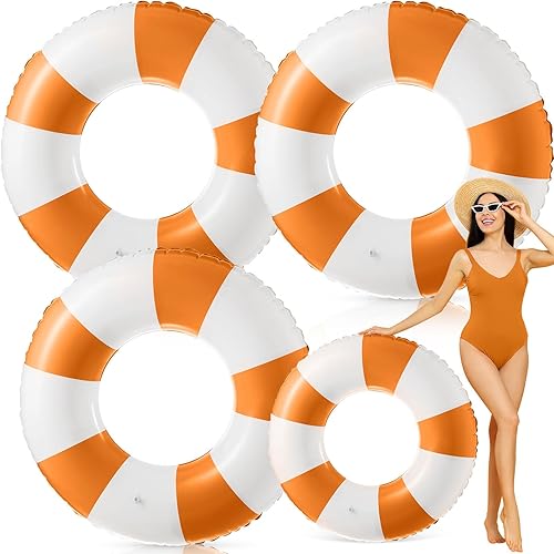 Miniatura 22 de Flotadores inflables jumbo de 47.24 pulgadas para piscina, anillos de piscina a rayas azules y blancas, tubo inflable para mujeres adultas, verano,