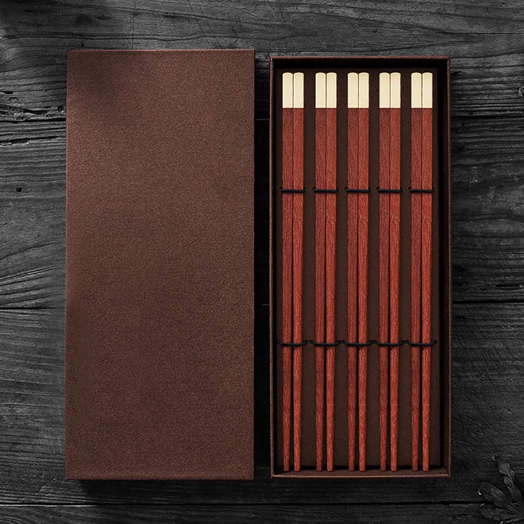 Coffret Cadeau de Baguettes japonaises en Bois avec étui, 5 Paires de Baguettes réutilisables, Baguettes de Luxe en Bois Naturel, Baguettes à Sushi Chinoises antidérapantes, Baguet(B)