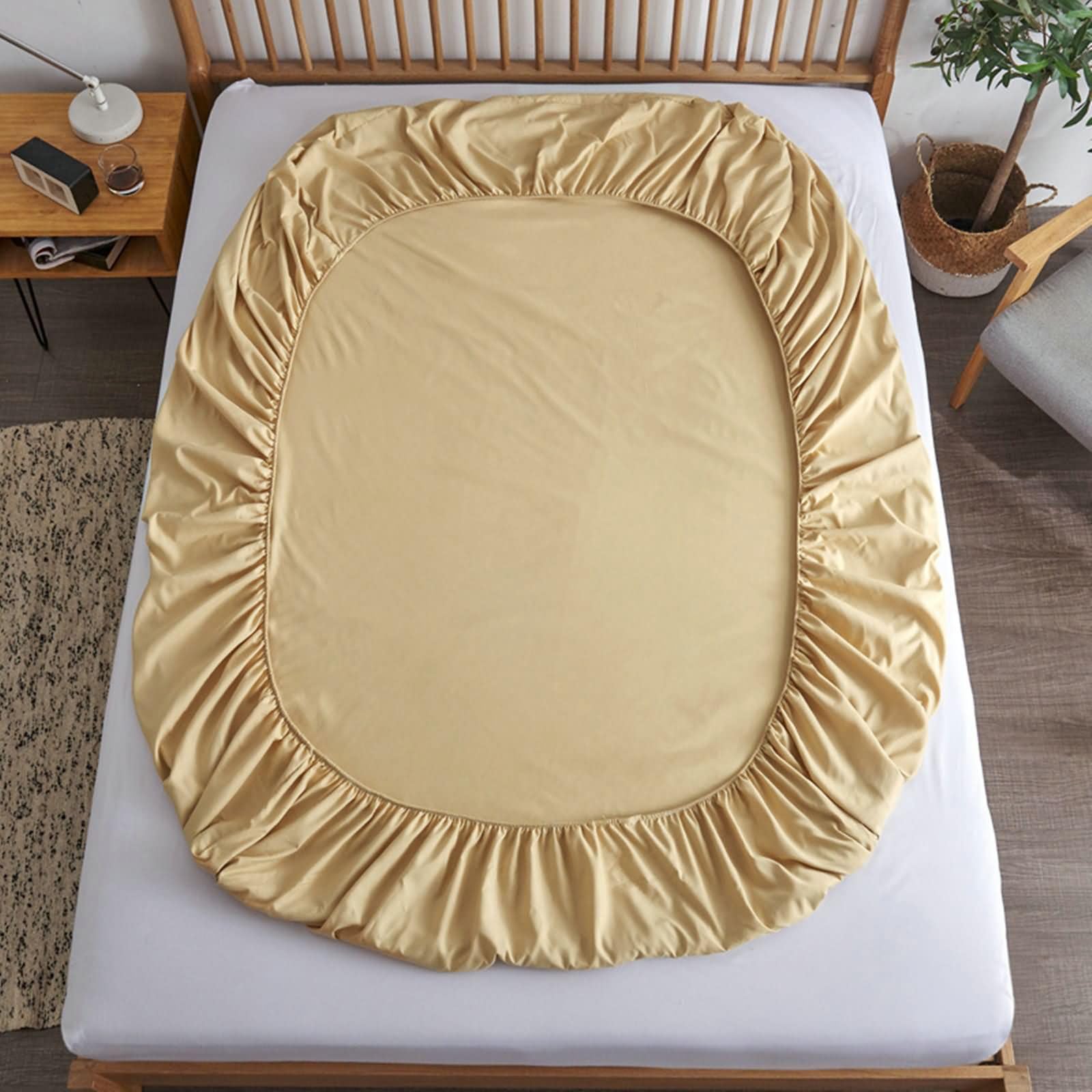 Baumwolle Spannbettlaken 200x220cm Deko, Spannbettlaken Muster Einfarbig, Matratzenschutz Bett Laken Bezug Khaki für Boxspringbett