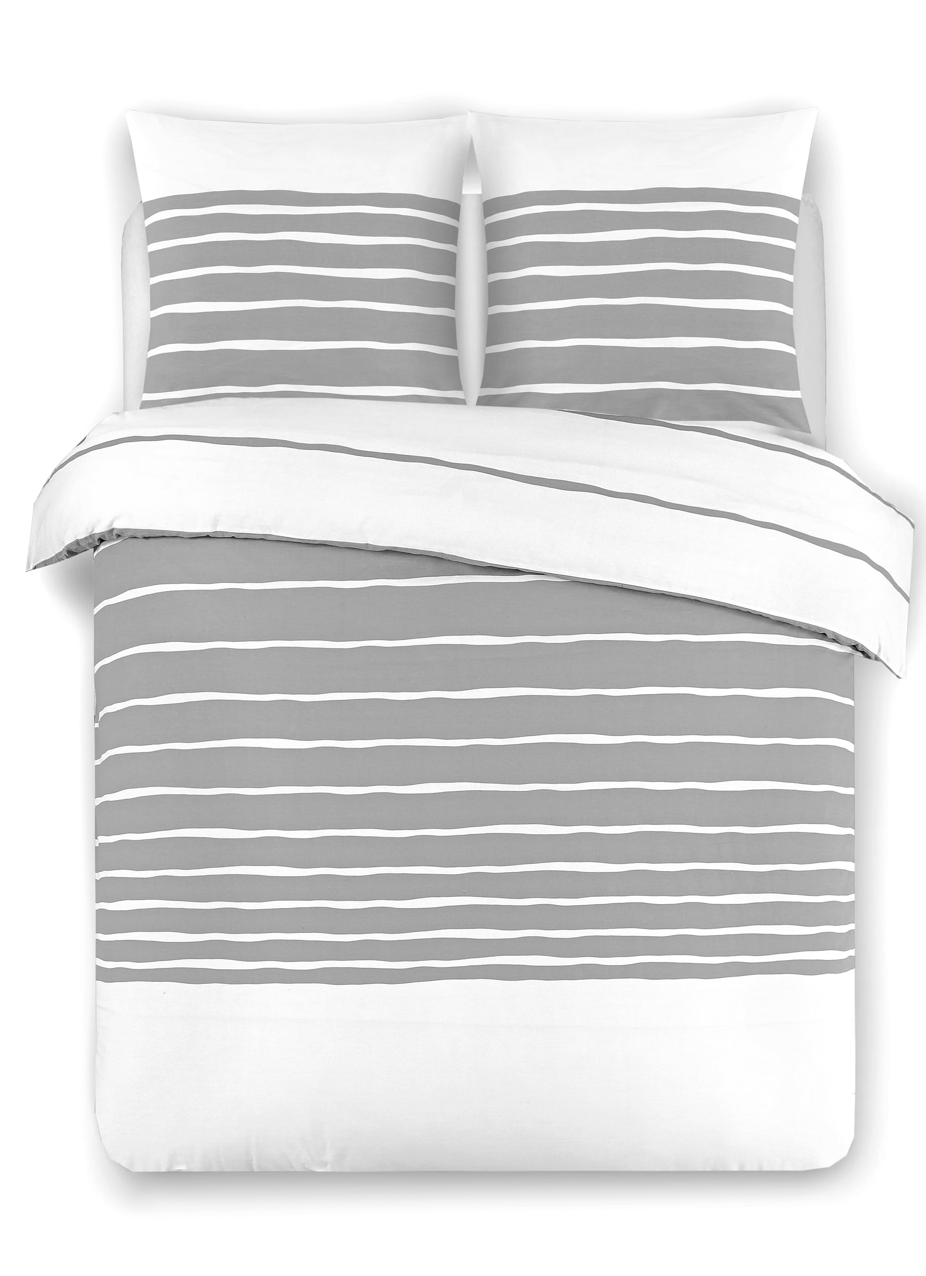 VISION Mia Grigio/Bianco - 100% cotone - Set Copripiumoni matrimoniale reversibile 260 x 240cm con 2 federe 65 x 65cm per letto matrimoniale maxi - Morbido e confortevole - Certificato Oeko-Tex