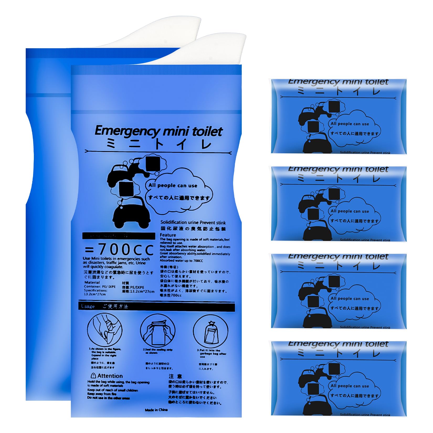 700ml Urinbeutel für Unterwegs, Camping Toilettenbeutel Campingtoilette Beutel, Gel Mobile Notfalltoilette für Reisen Outdoor Stau Auto Reisetoilette Erwachsene Erbrochene Beutel (6)