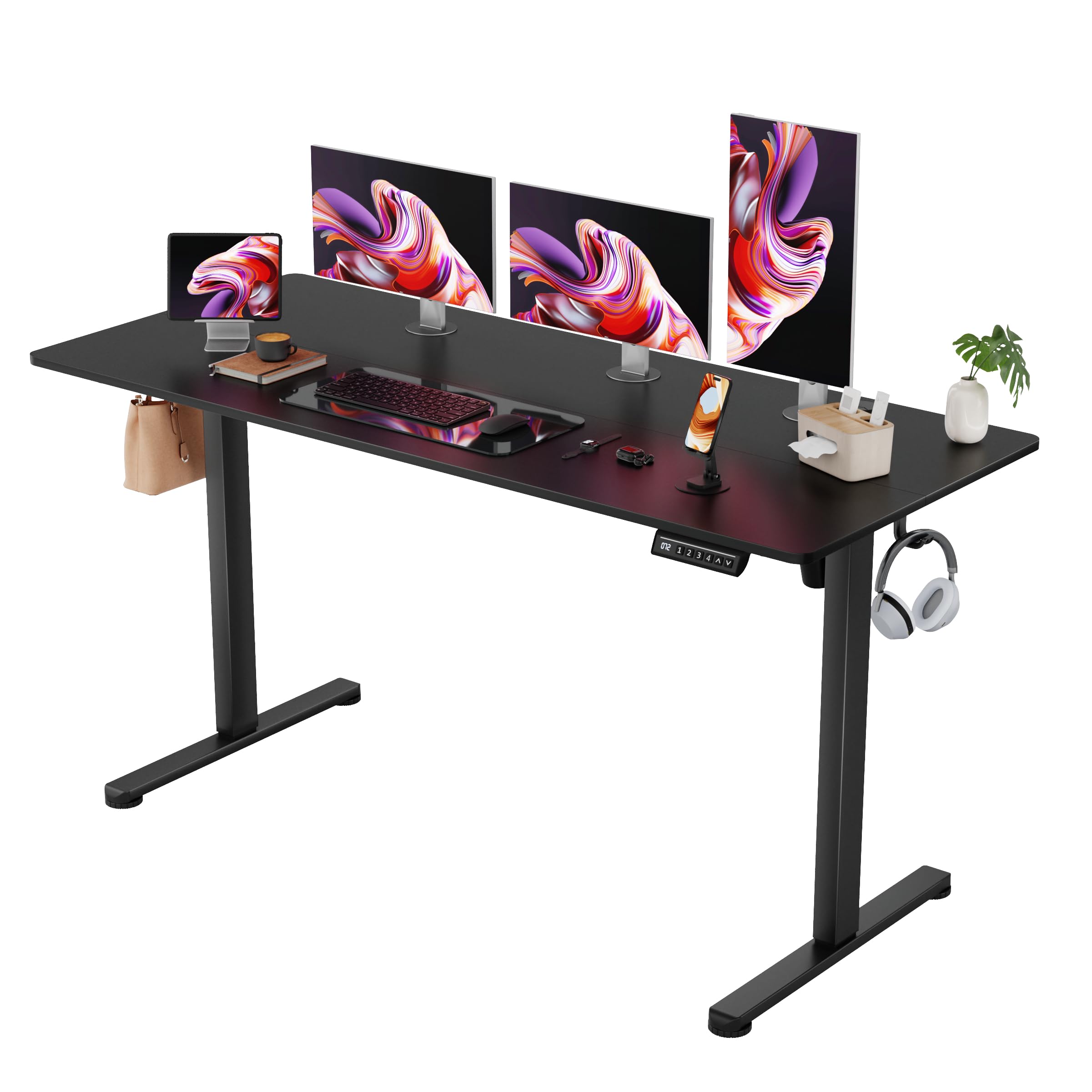 Furmax Electric Standing Desk, 55 x 24 Inches Sit Stand up Desk, Sit Stand Height Adjustable Home Office Desk with 4 Height Position Memory - with