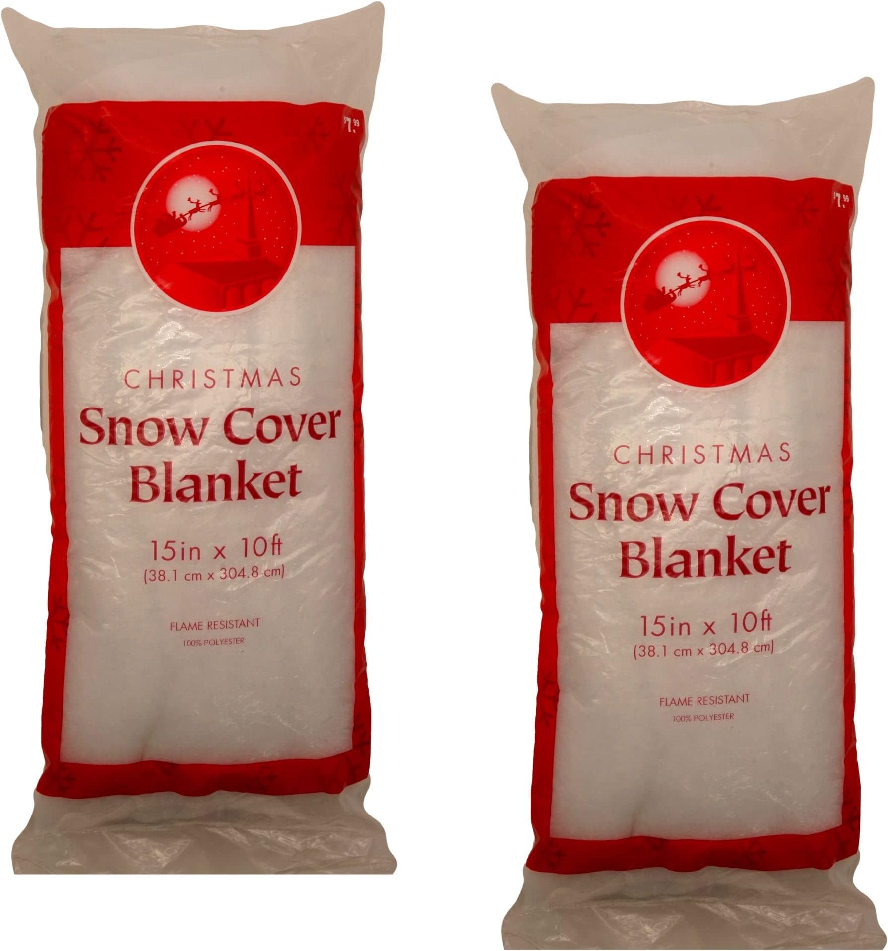 Christmas Snow Blanket (2 Pack, 15 in x 10 ft ea) Thick White Soft Fluffy Fake Snow Cover for Holiday and Winter Displays