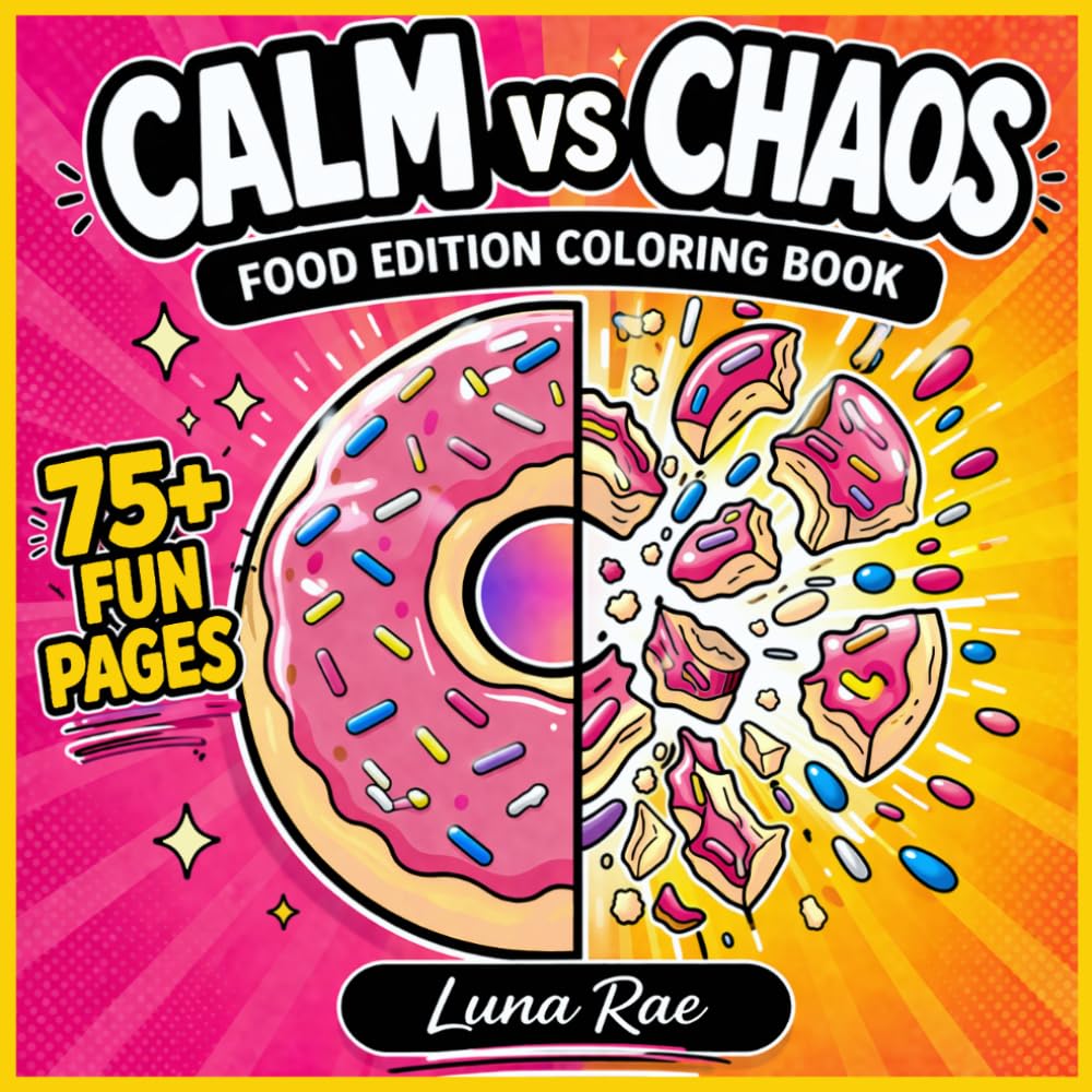 Calm vs Chaos: Food Edition Coloring Book: 75+ Bold & Easy Food Coloring Pages | Fun Relaxing Designs with a Creative Chaos Twist | Simple Large Spaces for Stress Relief & Marker-Friendly Coloring