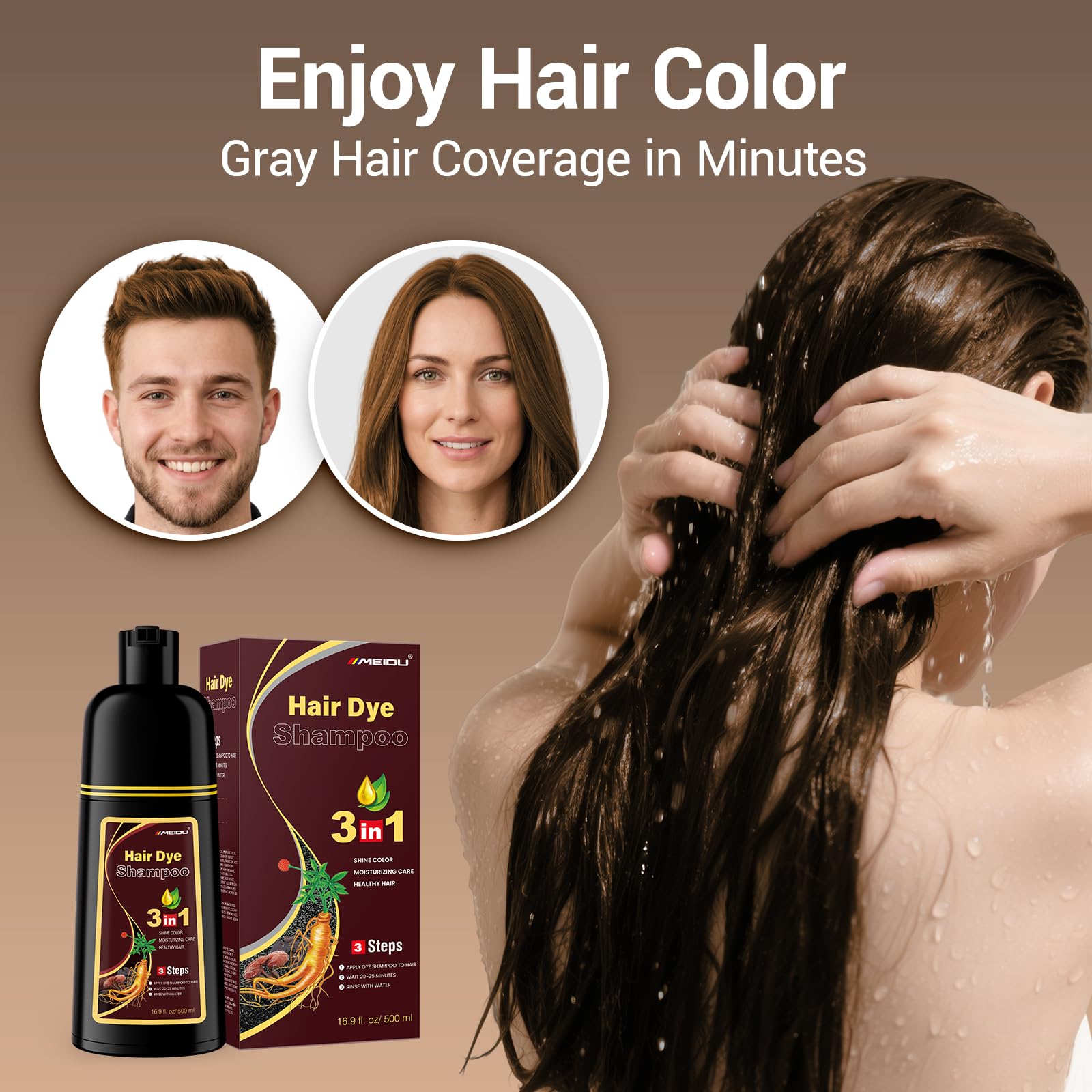 Amazon.com : IIIMEIDU Chestnut Brown Hair Dye Shampoo 3 in 1 for