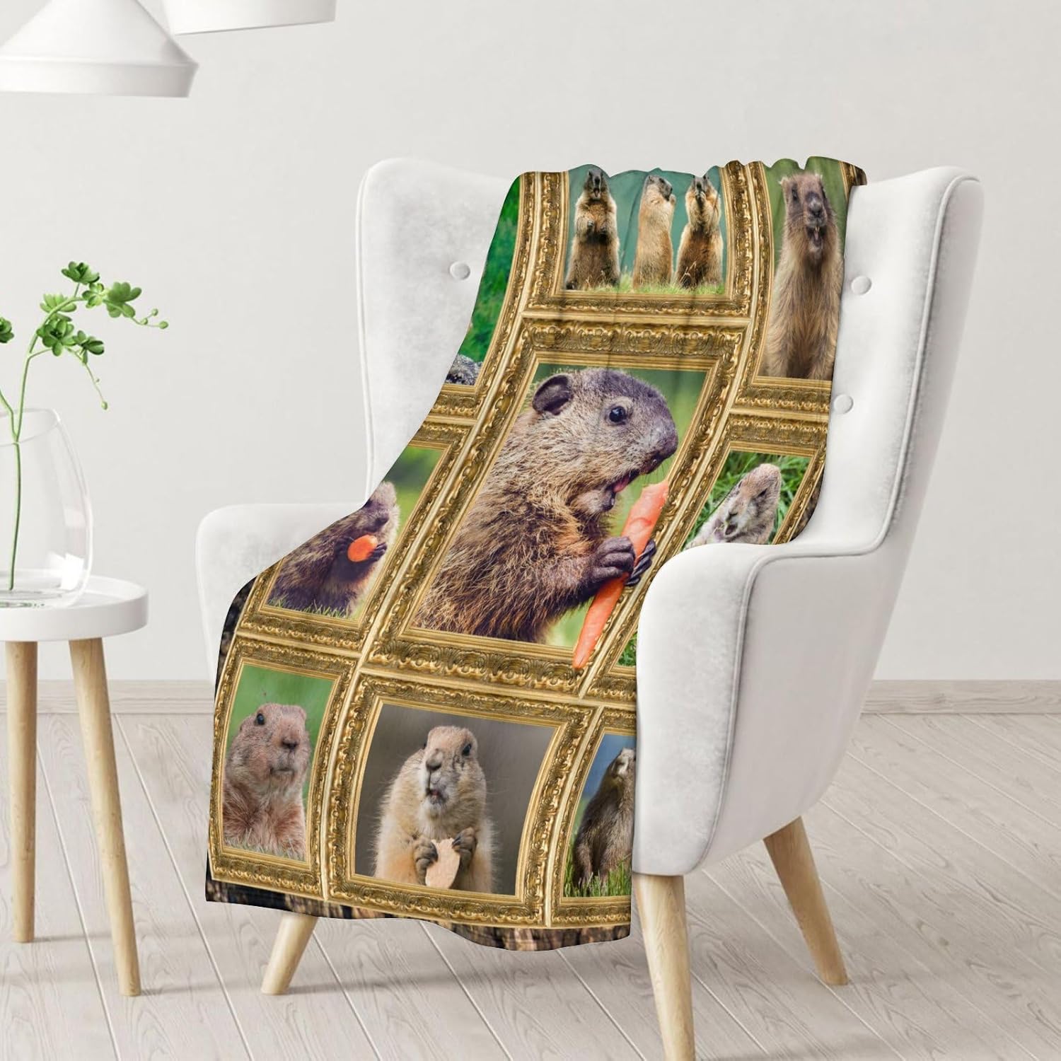 Groundhog Throw Blanket Gifts for Teens Adults Women Men, 60x50 Inches Vintage Blanket for Groundhog Day - Soft Fuzzy Animals Print Blankets for Sofa Couch Travel Bed Decor