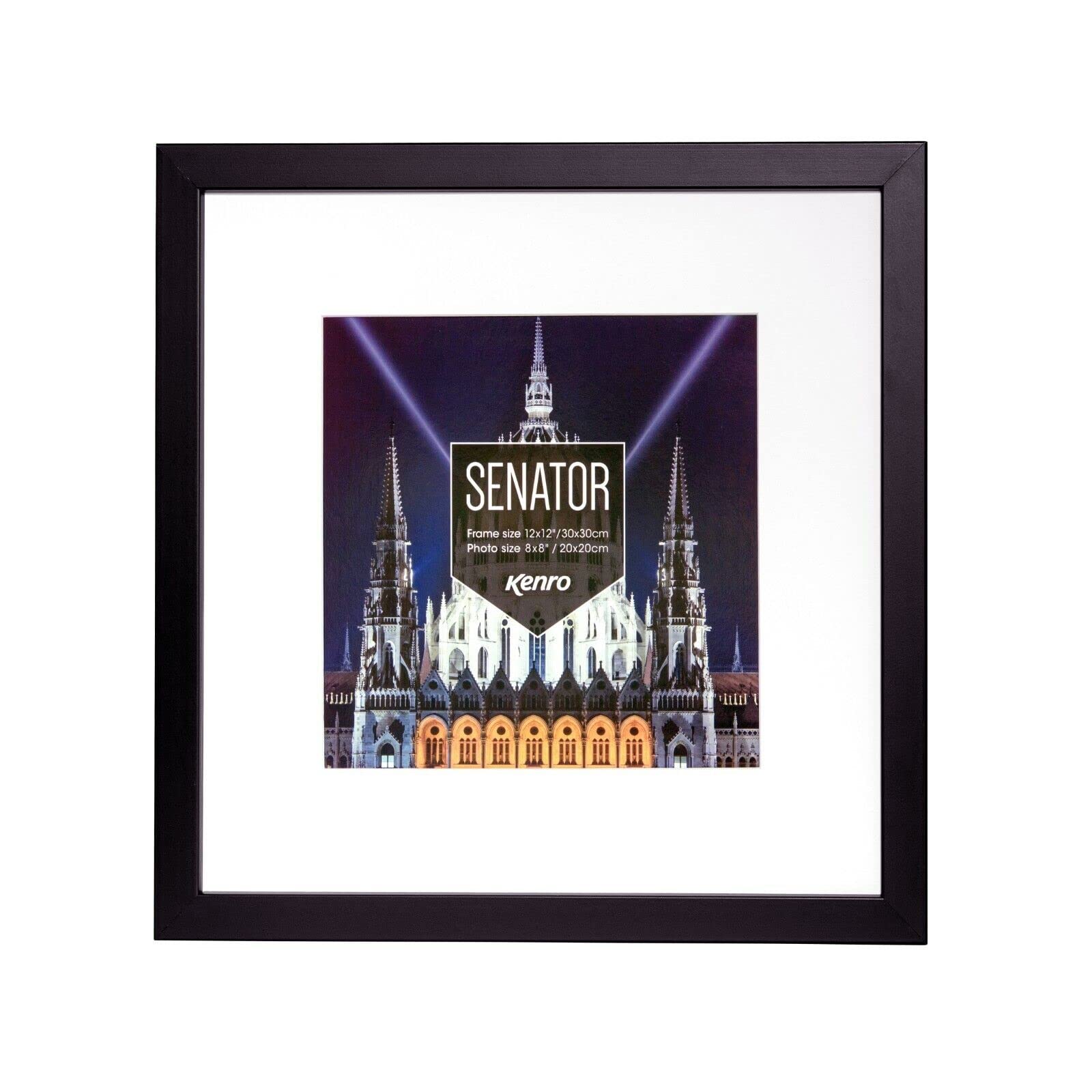 Kenro Senator Black Wood Photo Frame 12x12 Inch / 30x30cm with White Mat for Photo 8x8 Inch / 20x20cm - SNF2020B