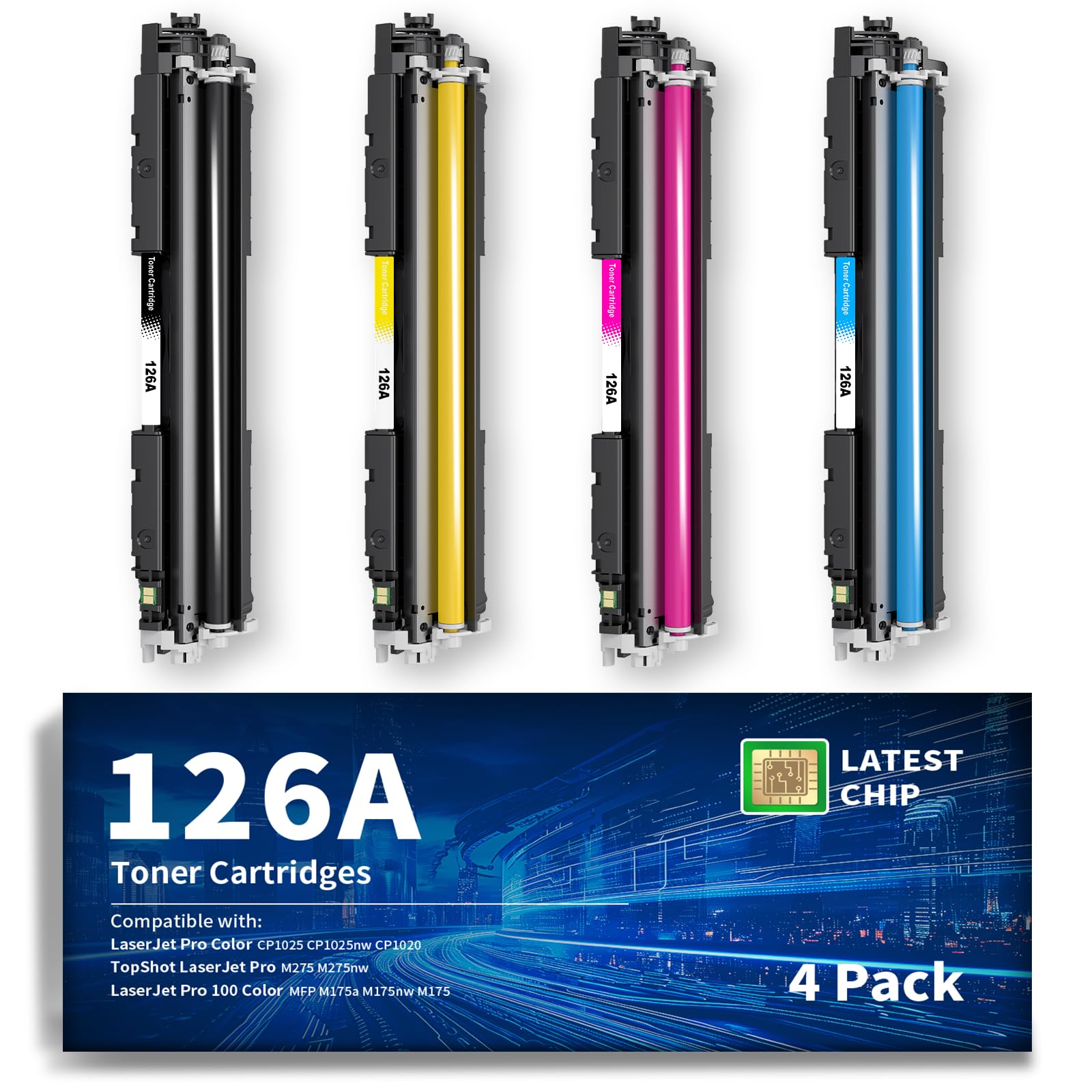 Toner 126A Compatible avec HP 126A CE310A CE311A CE312A CE313A pour HP LaserJet Pro 100 Color MFP M175 M175A M175nw M176N M177FW CP1025 M176 M177 M2755 M275nw CP1025nw (Noir Cyan Jaune Magenta)