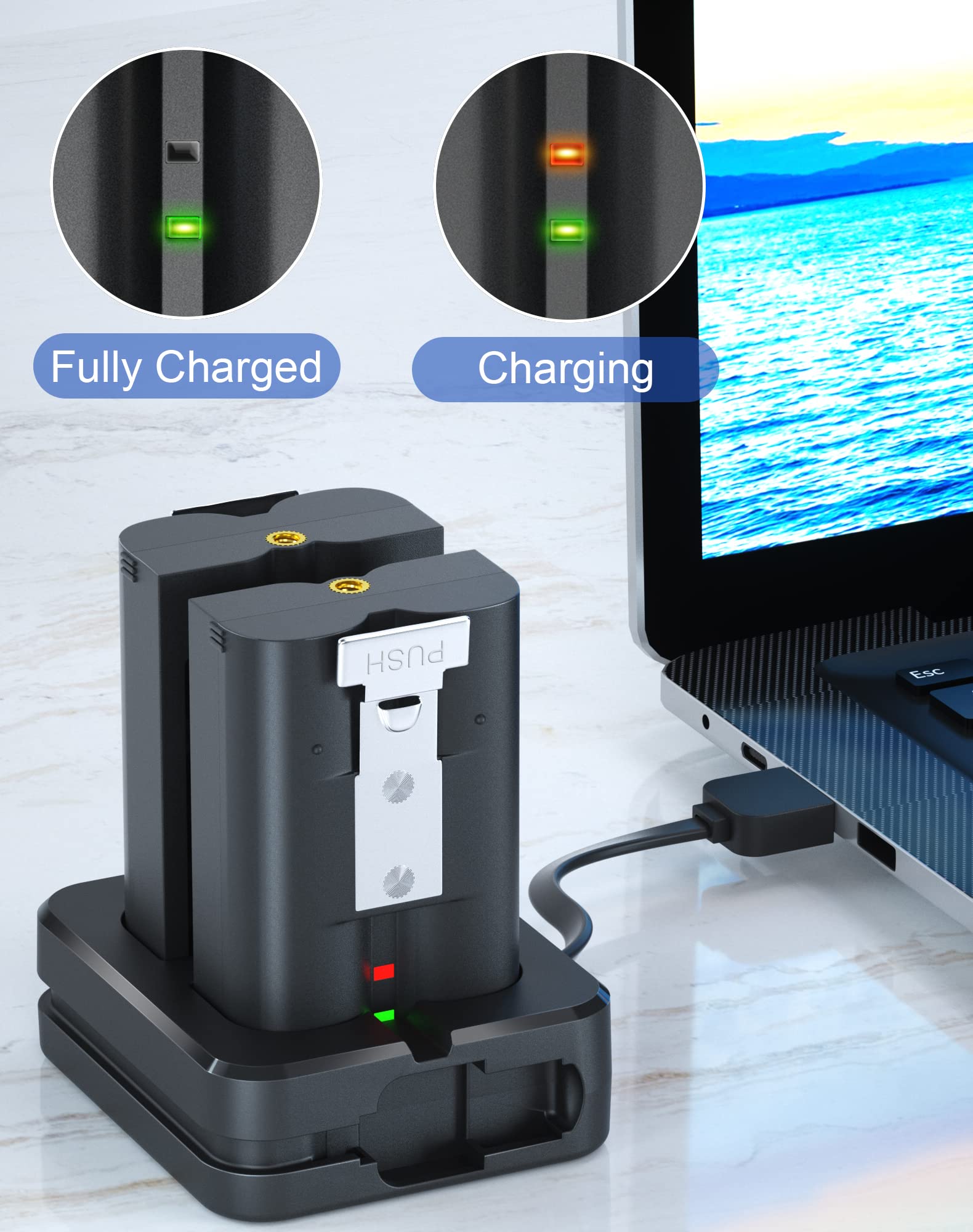 2 Batterien Und Ladestation für Ring Video Doorbell, 3.65V 6040mAh Akku kompatibel mit Video Doorbell 2/3/3+/4, Spotlight Cam Battery, Stick Up Cam(2/3Gen)