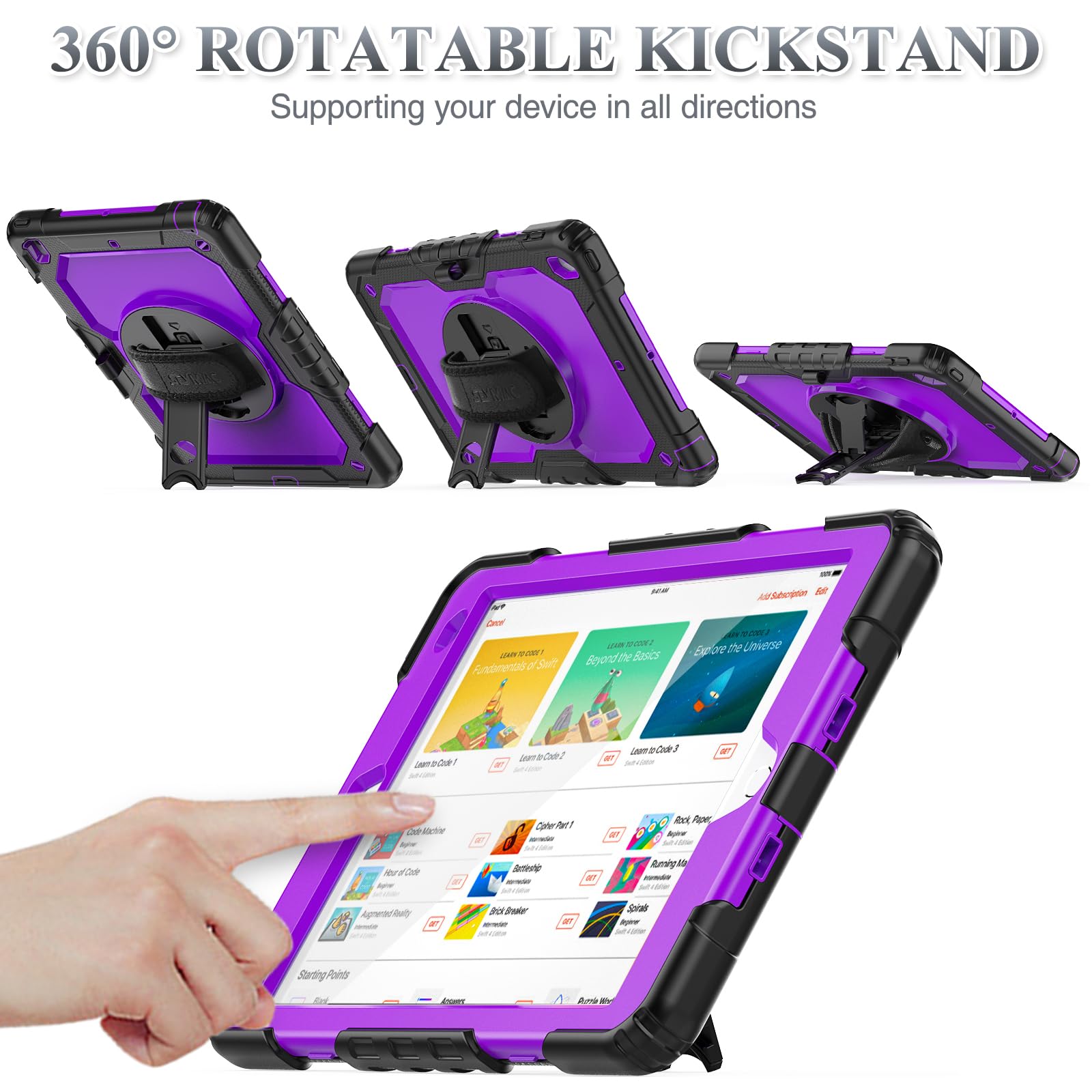 SEYMAC Case For IPad 9th/8th/7th Generation 2021/2020/2019 10.2 Inch, Shockproof Case With Screen Protector, 360 Degree Rotating Stand/Hand Strap, Pen Holder For IPad 10.2 Inch, Red