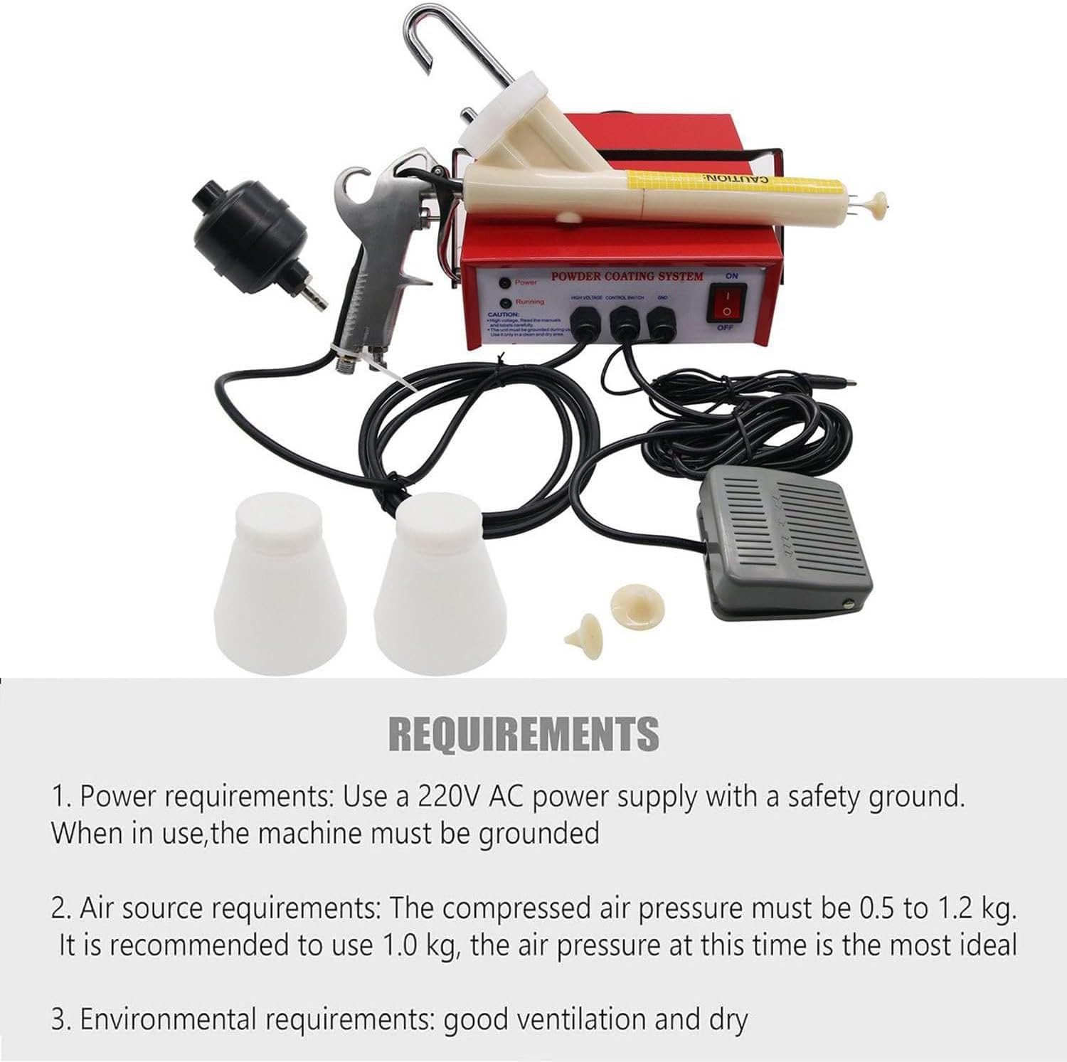 PC03-2 Electric Spray Gun, Electrostatic Powder Sprayer, 2 Speed ​​Powder Coating System Kit (30-50KV), with Foot Switch