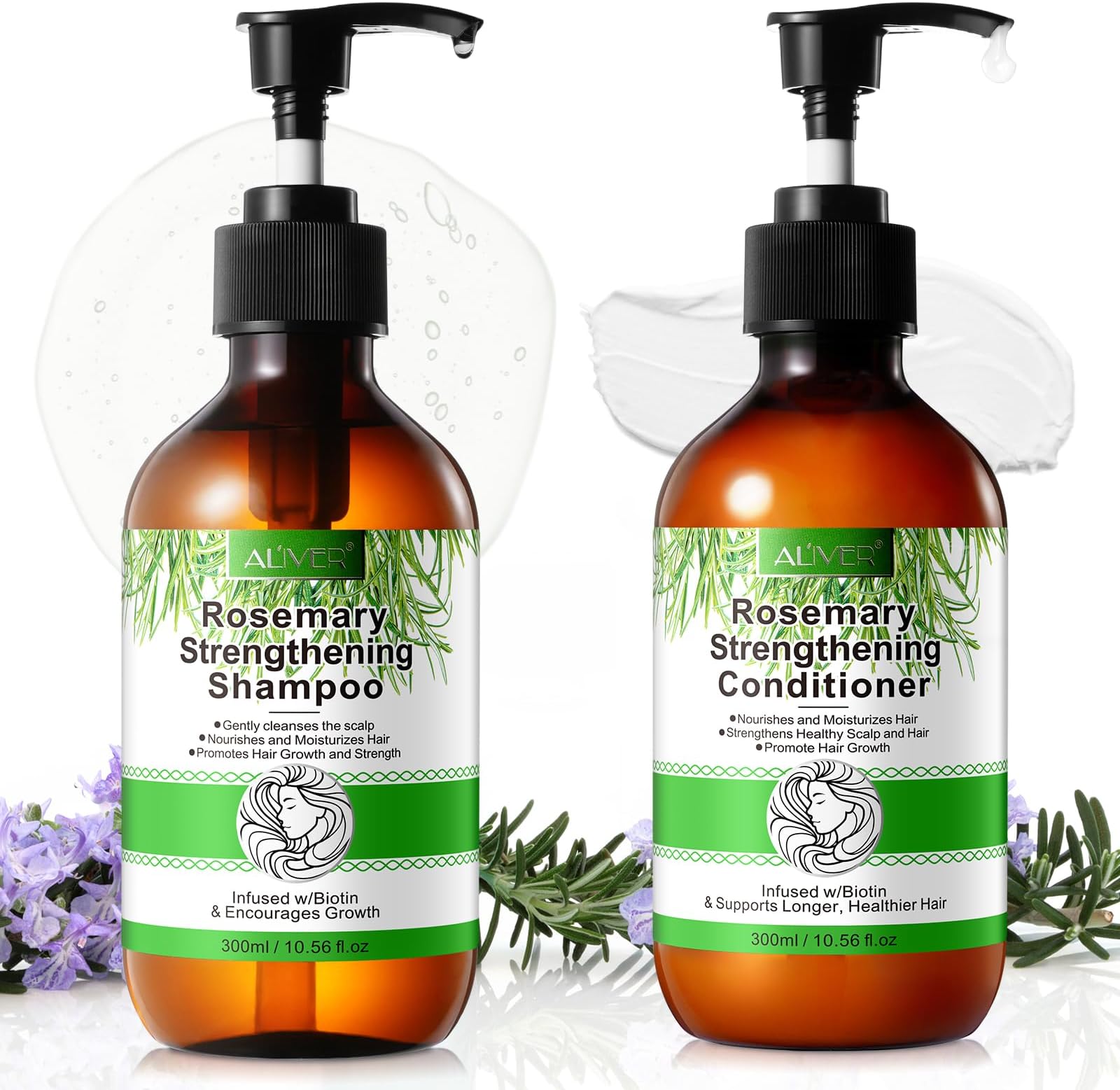 Rosemary Nourishing & Smoothing Shampoo and Conditioner Set for Thin Hair, Regrowth Formula for Women and Men, 2x10.56fl.oz Mint Strengthening Treatment for All Hair Types (2-in-1)