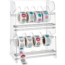 Double-Layer Acrylic Sticker Dispenser, 12 Disks Adjustable Sticker Roll Holder,Clear Label Holder, Label Dispenser Stand, Tape Organizer for Office School Home Desktop Storage