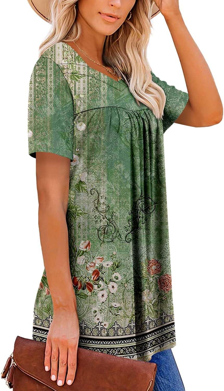 ZOLUCKY Womens Plus Size Short Sleeve Boho Tops Trendy Shirts Loose Fit Blouse Summer Tunic Top for Women S-3XL - Image 3