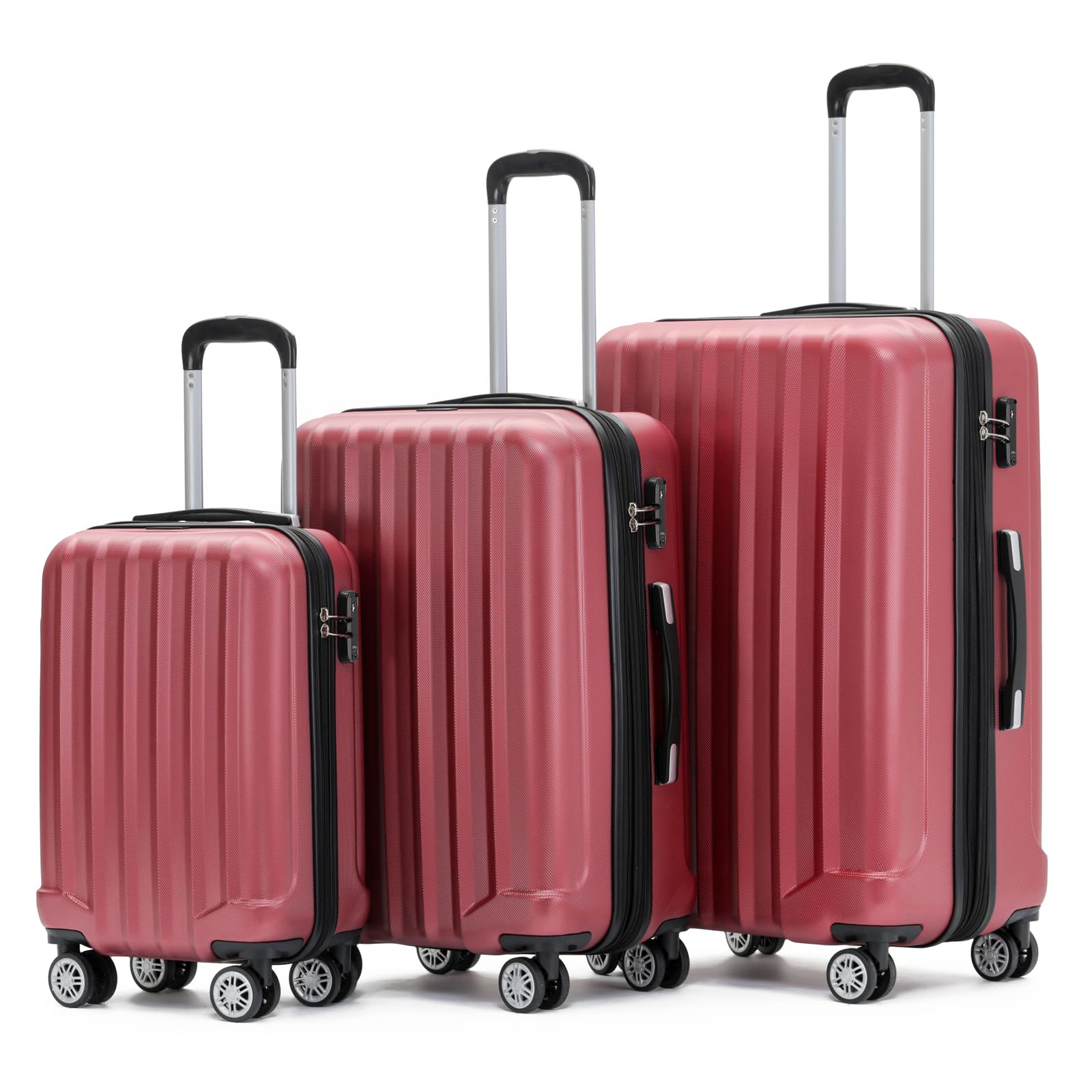BEIBYE 2080 Kofferset 3-teilig Hartschalenkoffer mit TSA-Zahlenschloss, Reisekoffer Set mit 4 Zwillingsrollen und Teleskopgriff, Erweiterbarer Trolley L & XL, Handgepäck Koffer M