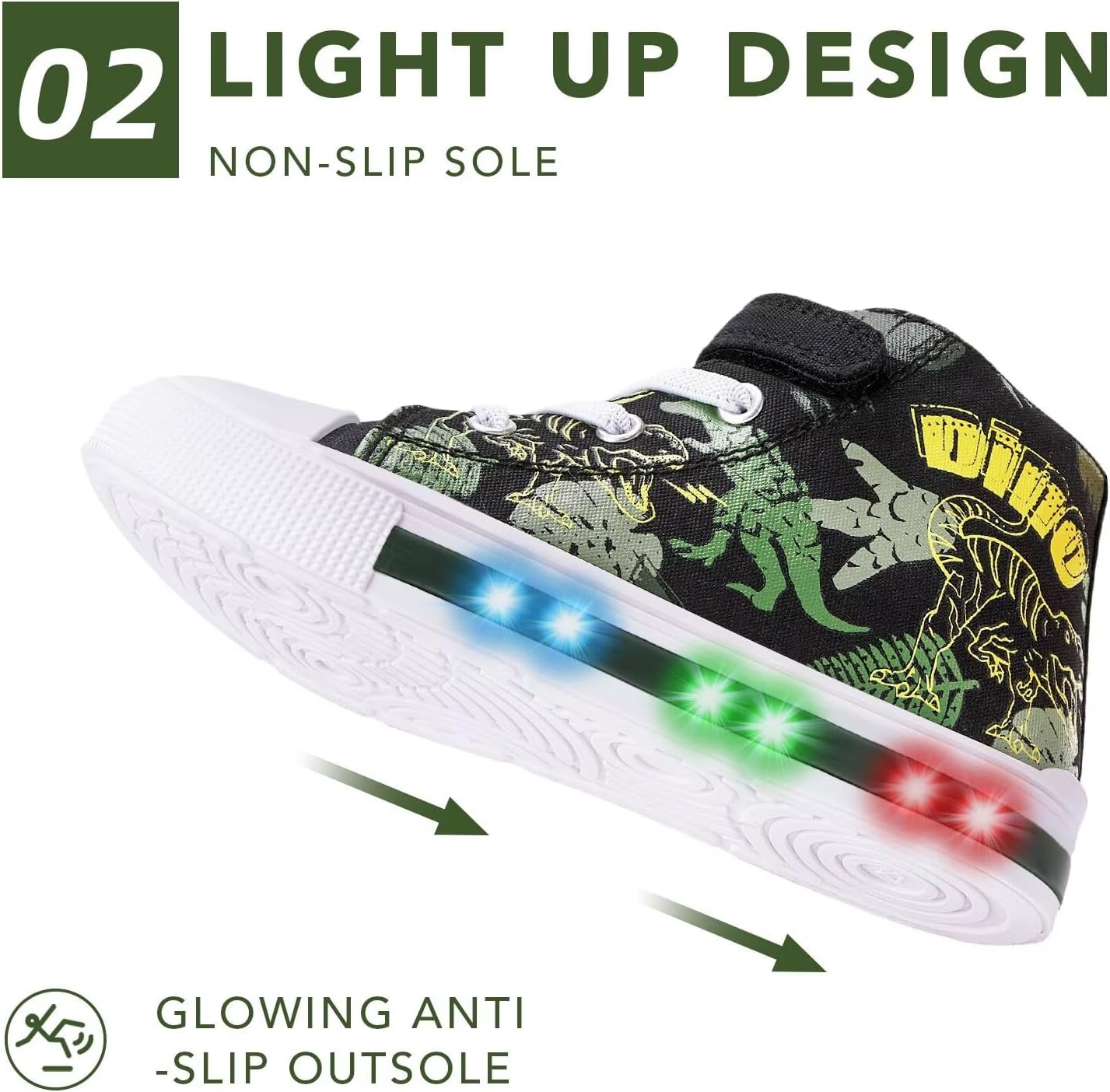 Boys Girls Light Up Shoes Toddler Canvas Sneakers Kids High Top Fashion Shoe - Image 4