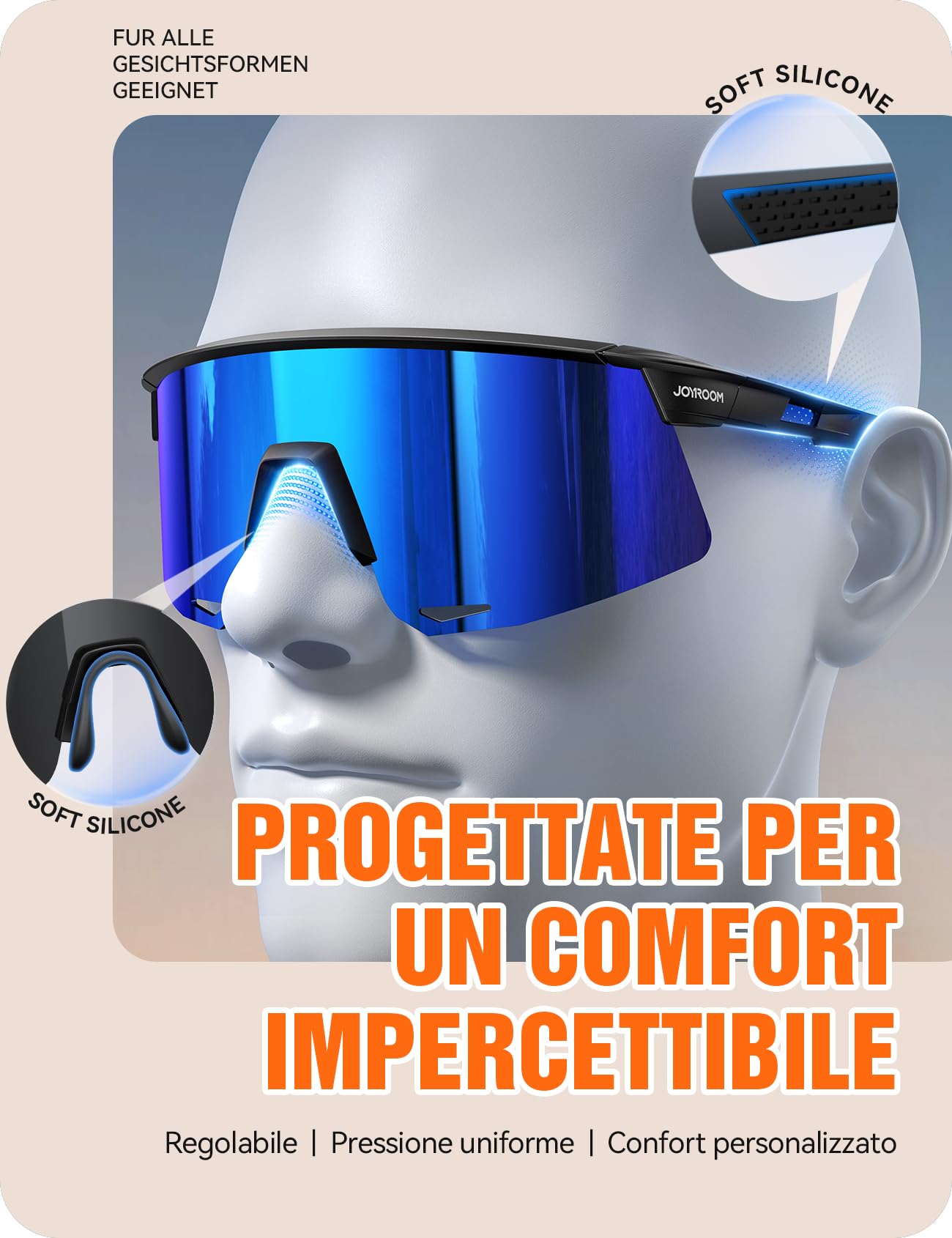 JOYROOM Occhiali Ciclismo Uomo e da Donna [Nasello Regolabile] [Anti-Appannamento] Occhiali Veloci da Sole Polarizzati Protezione UV400 Occhiali Sportivi in TR90 per Bicicletta Ebike Corsa Pesca