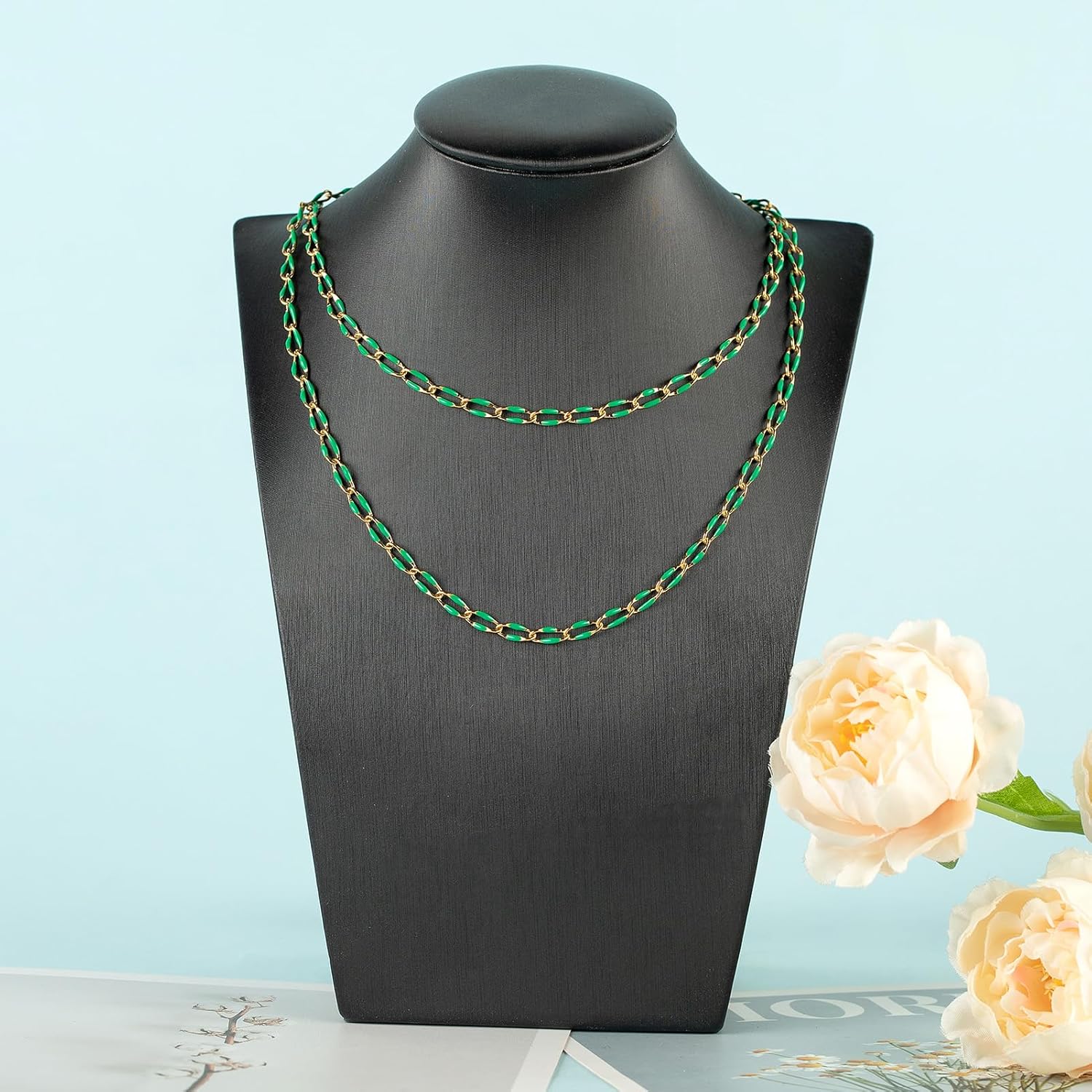 UMAOKANG 2 Meters Gold Plated Stainless Steel Jewelry Chains for Necklace Making - Green Enamel Cable DIY Chain Roll - Image 7