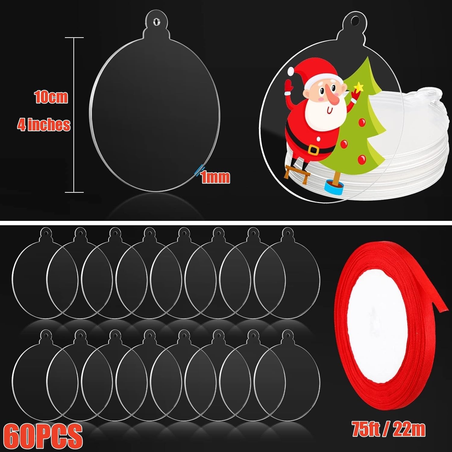 LATERN 60Pcs Christmas Bauble Clear Acrylic Disc Ornaments - Image 3
