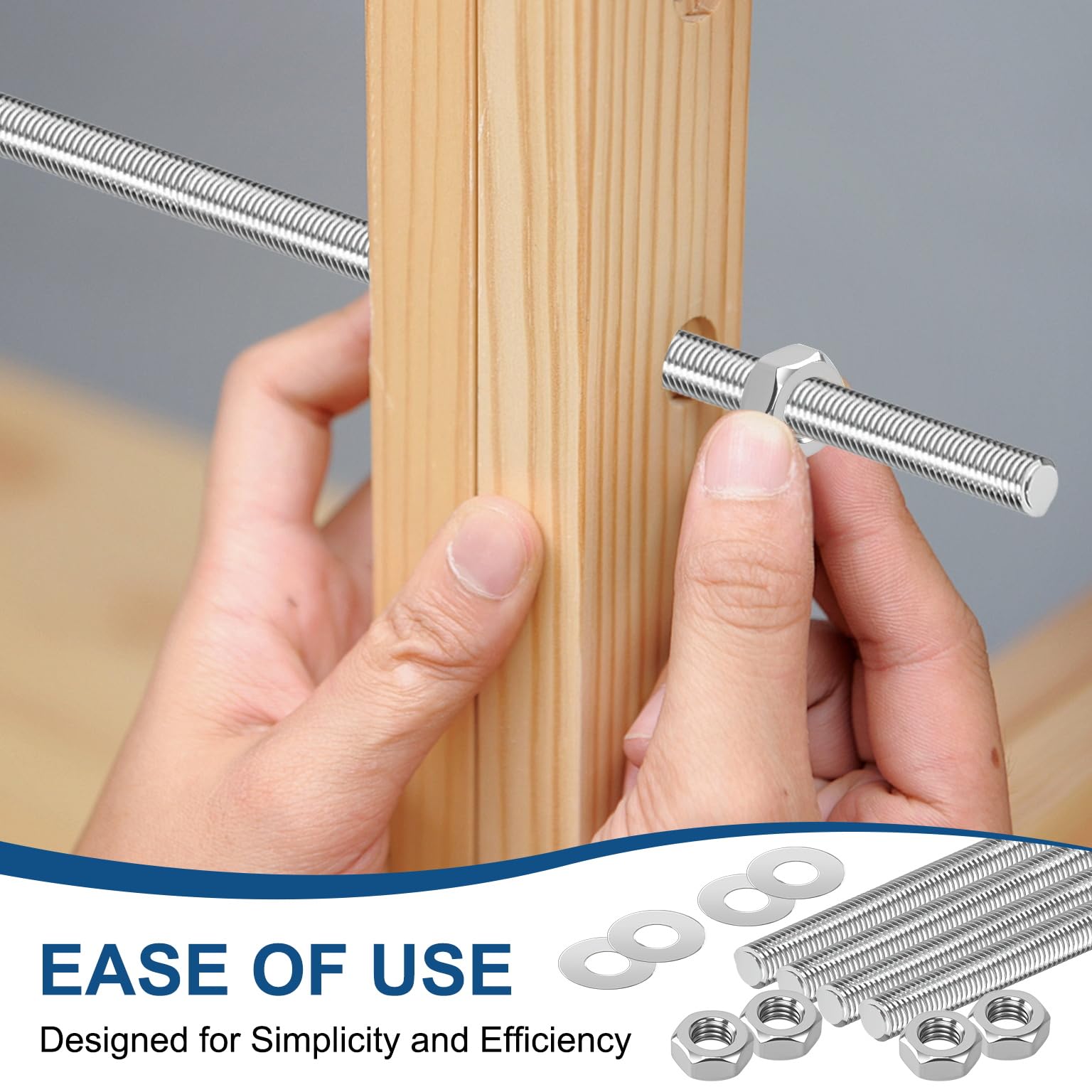 6 aste filettate M8, M8 x 300 mm, metriche con 12 dadi esagonali e rondelle, aste filettate filettatura completa per la produzione di mobili per l'albero di macchina, 6 pezzi