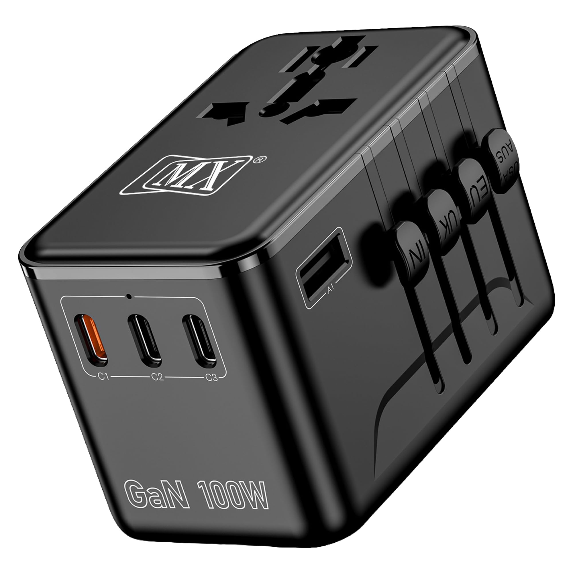 MX GaN 100W Universal Travel Adapter with 3 USB-C Ports & 1 USB-A Port, 5-in-1 International Power Adapter for Worldwide Travel with Auto-Resetting Fuse, Type D/A/C/G/I Output, 200+Countries-image-44