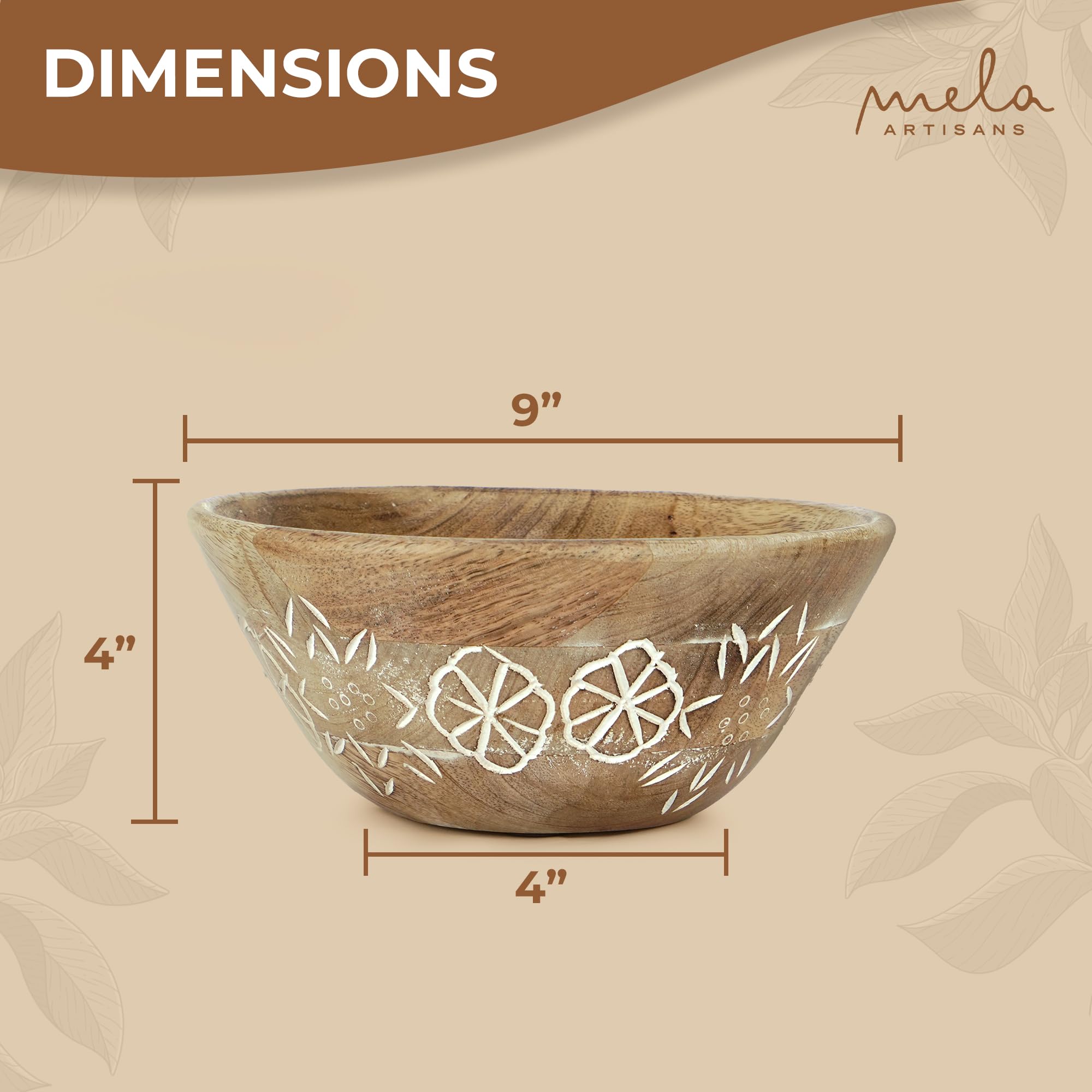 Mela Artisans 9'' Wooden Fruit Bowl, Regular Serving Bowl for Salads, Cereals, Snacks & Mixing | Decorative Bowls for Kitchen | Suru Valley Collection