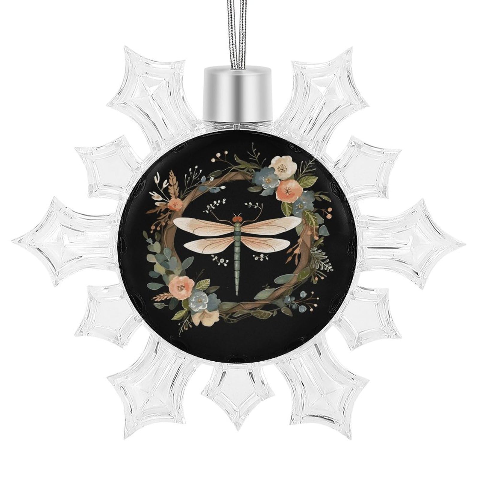 Image of Dragonfly in Wreath Snowflake Ornaments Cute Snowflake Pendant Exquisite Christmas Tree Ornaments for Christmas Weddings New Year Birthday Holiday Celebration