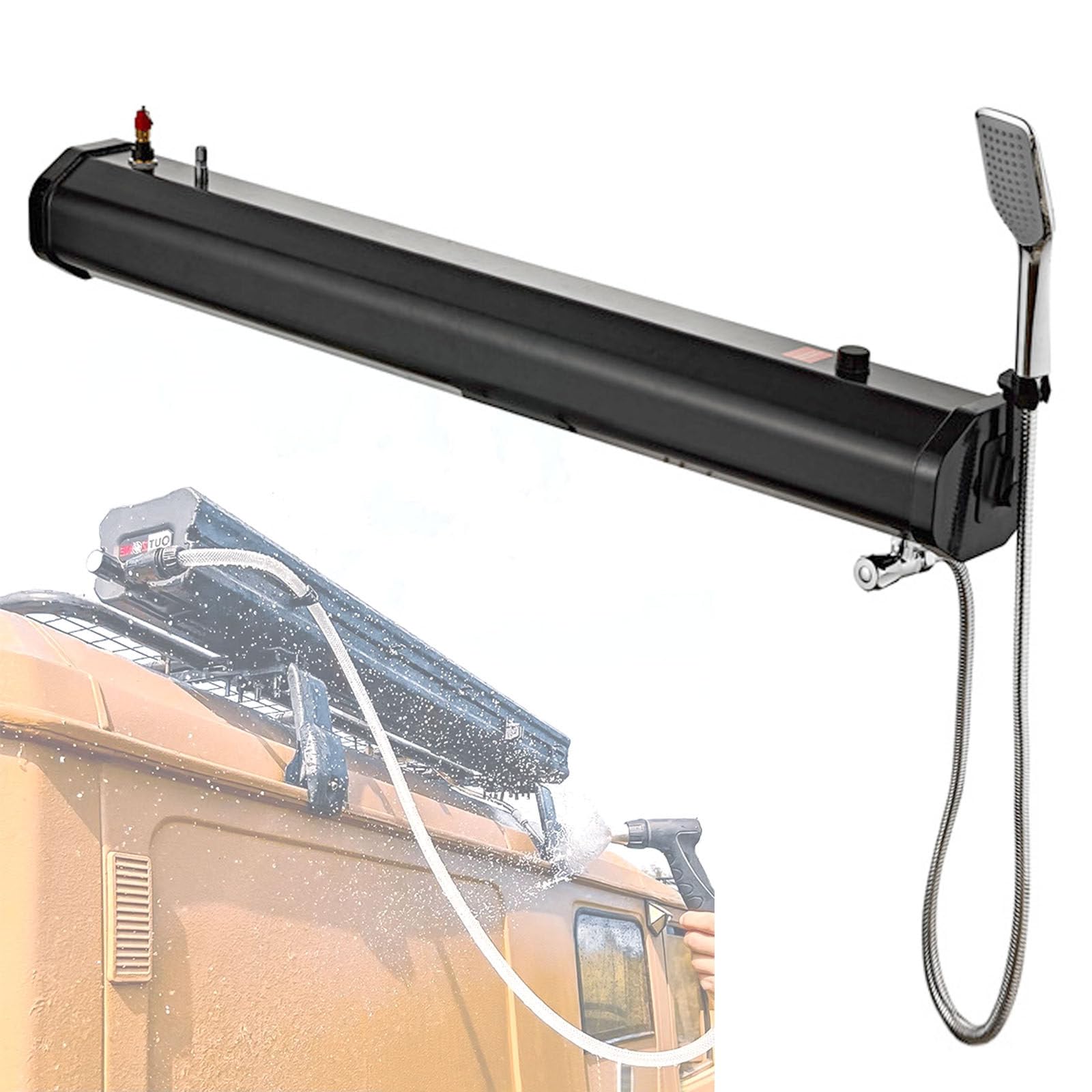 Doccia Portatile Riscaldata dal Sole per Campeggio - Serbatoio d'Acqua da 18L/20L/30L per Portapacchi - Nessuna Pompa/Alimentazione Necessaria per Esterni, Lavaggio Auto e Animali,5.3Gal/20L