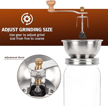 Mason Jar Coffee Grinder, Manual Coffee Grinder Lid Attachment for Regular Mouth Mason Jars, Stainless Steel Mason Jar Lid and Ceramic Burr, Ideal for Camping & Home Barista