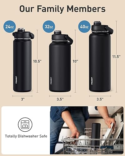 Miniatura 6 de TOURIT Botella de agua aislada de 40 onzas, botellas de agua deportivas de acero inoxidable con asa superior, botella térmica de viaje de doble Azul