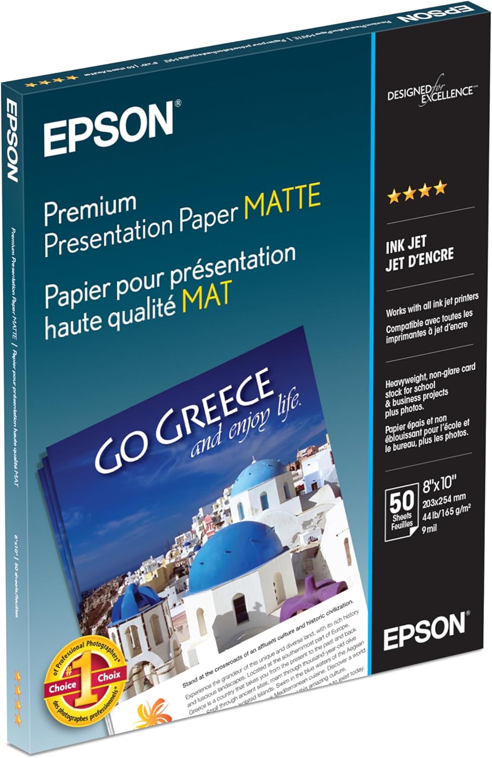 Epson Premium Presentation Paper MATTE (8x10 Inches, 50 Sheets) (S041467),Bright White