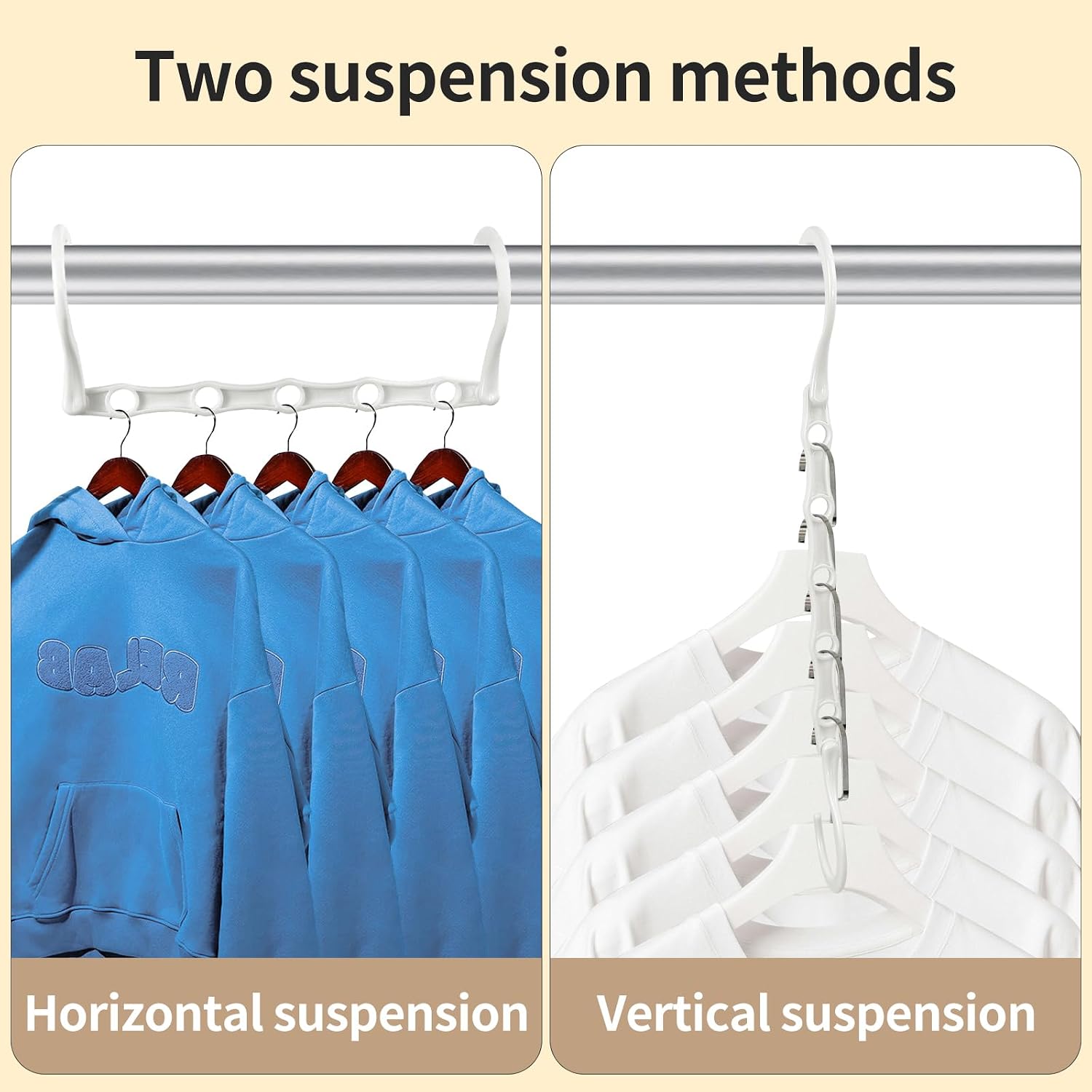 10 Pack White Plastic Hangers, Heavy Duty Space Saving Hangers for Closet Organizers and Storage, 5 Holes Vertical Hanger Organizer for College Dorm Room & Apartment Essentials.