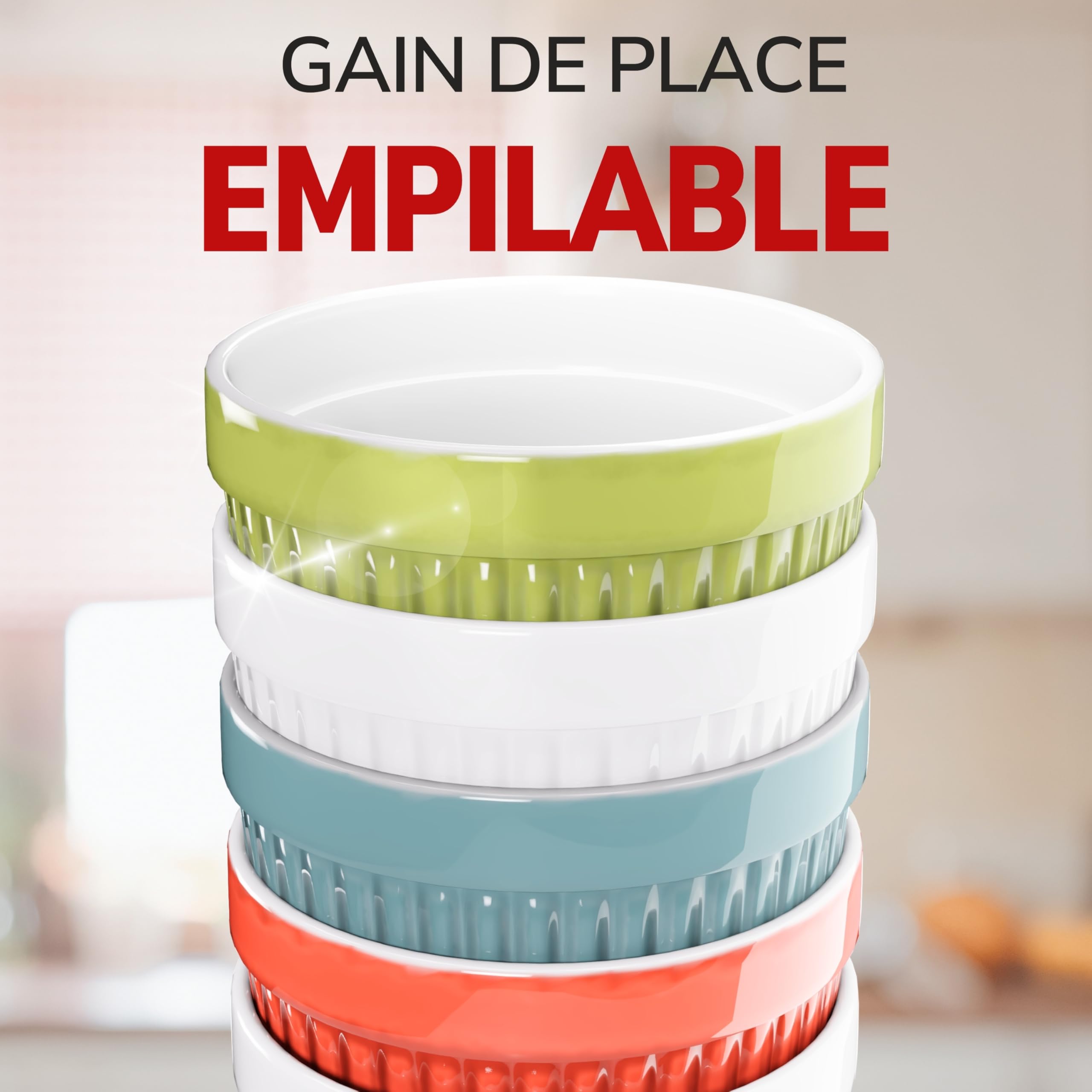 ToCi Lot de 10 moules à soufflé en céramique multicolores résistants au four, 9 cm de diamètre, capacité de 185 ml chacun, bols à crème brûlée, passe au lave-vaisselle et au micro-ondes