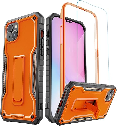 ExoGuard Funda para iPhone 14 Plus de 6.7 pulgadas, funda de goma a prueba de golpes de cuerpo completo viene con un protector de pantalla de vidrio