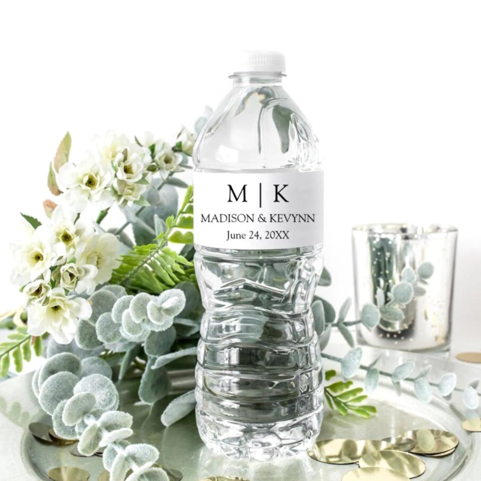 Autocollants personnalisés pour mariage et étiquettes pour bouteille d'eau de fête - 60 pcs