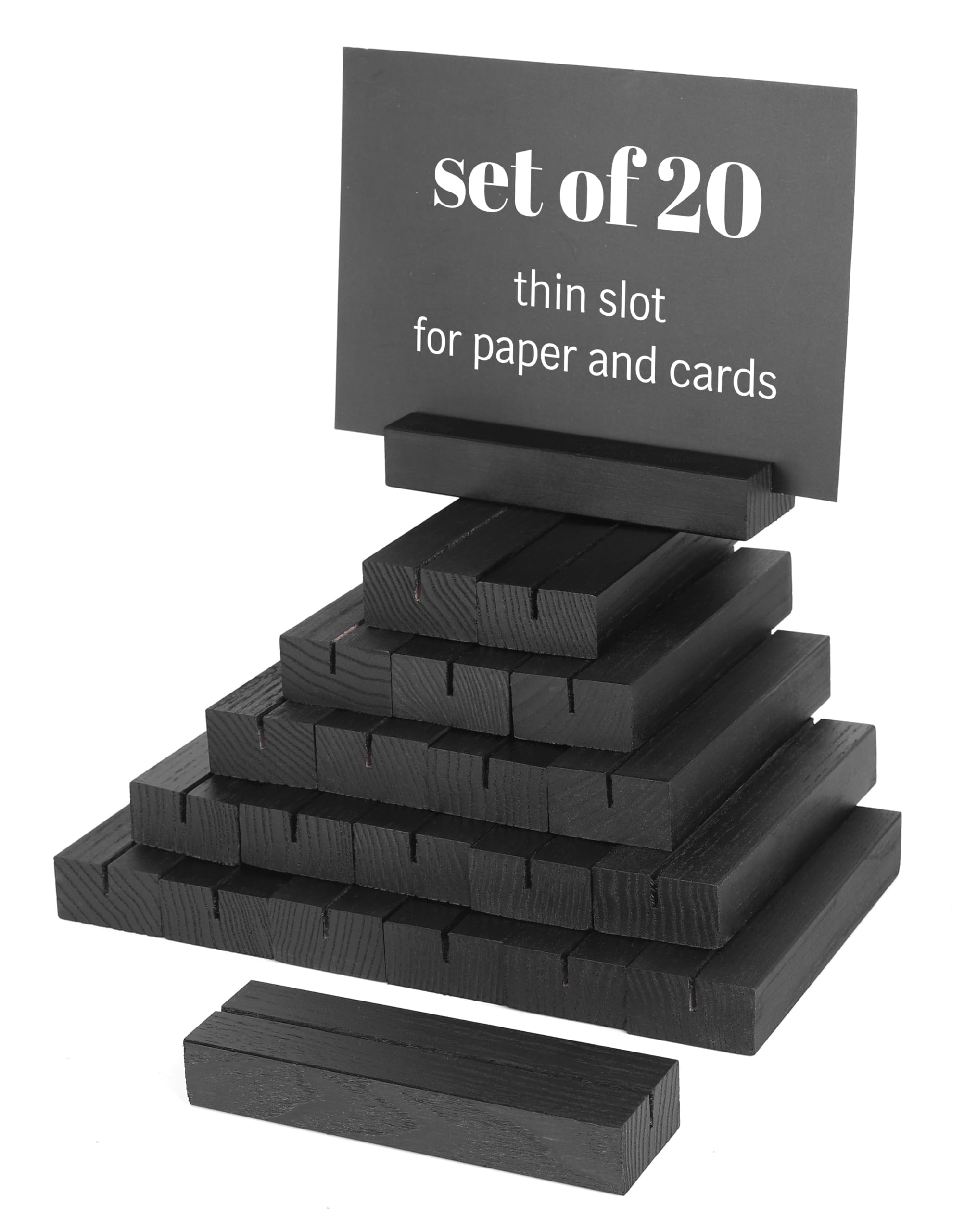 Toros Store Black 20 20 Pack Black Wood Place Card Holder - Events Party Tabletop Sign Holder - Table Place Cards - Table Sign Stand - Stands For Name Cards For Wedding, Party, Birthday. (Thin Slot! 20Pcs Black Wood)