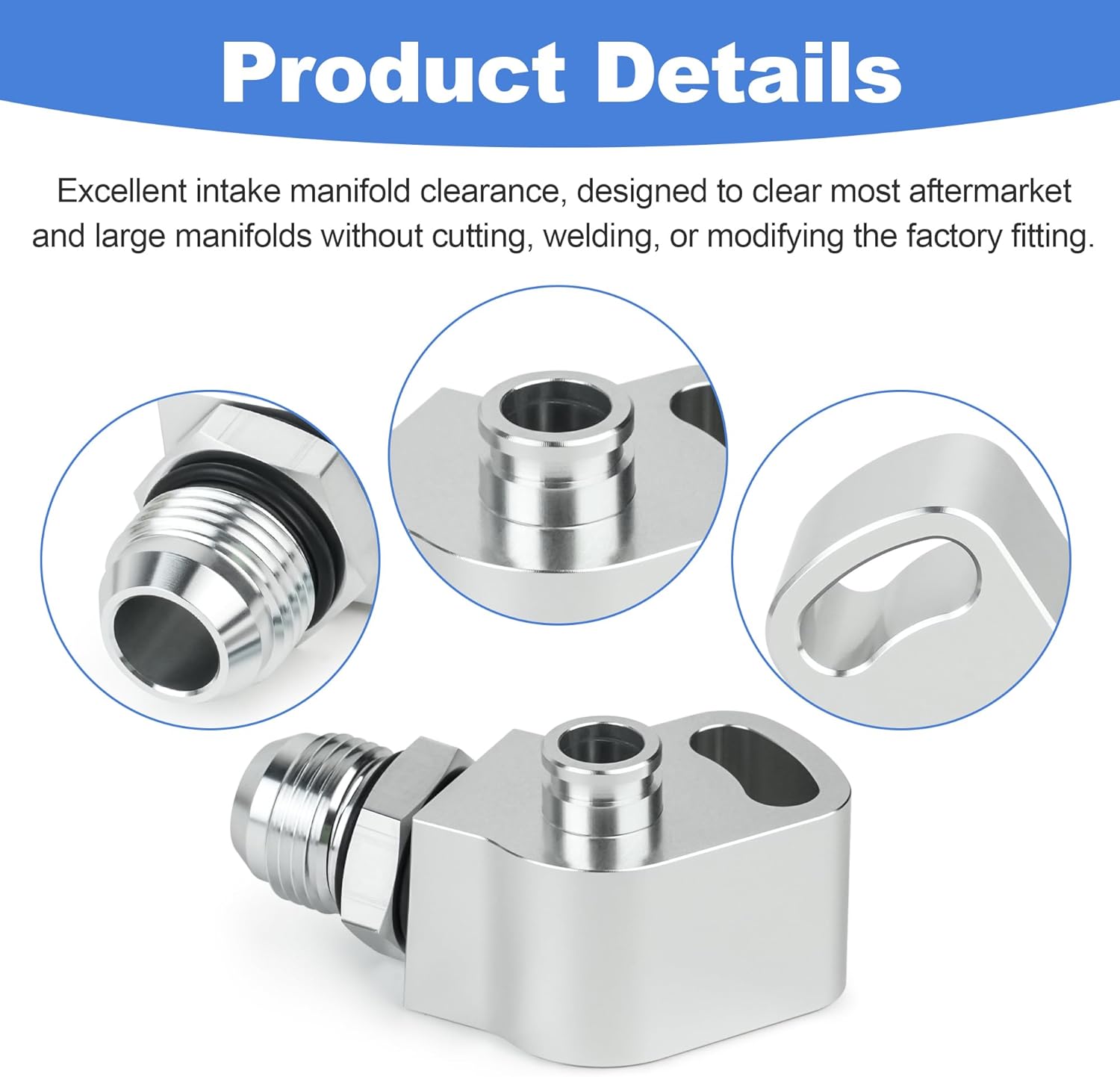 1JZ 2JZ Power Steering Pump Suction Port Swivel Offset Fitting 10AN Male Adapter 1JZ/2JZ Hose Relocation Aluminum Silver