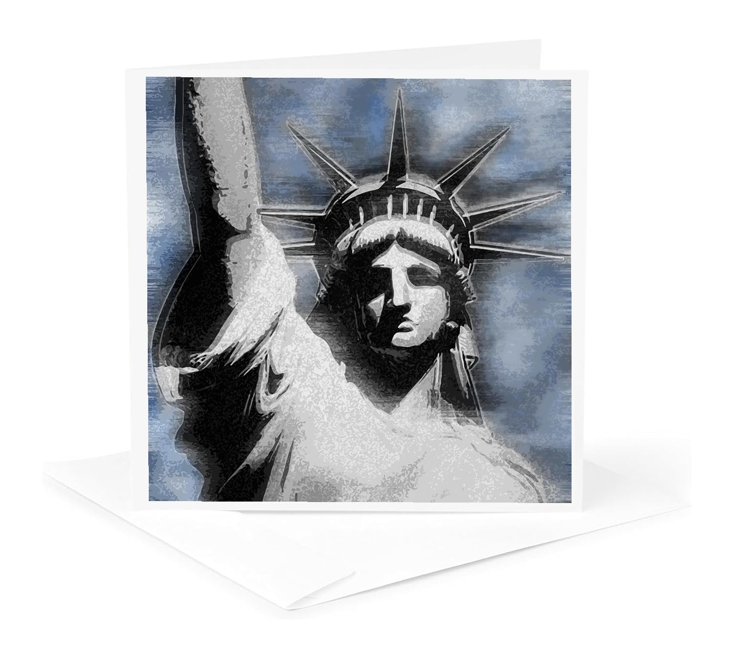Greeting Card - Lady Liberty Digitally Stylized Statue of Liberty in Gray and Blue Colors - Designs USA